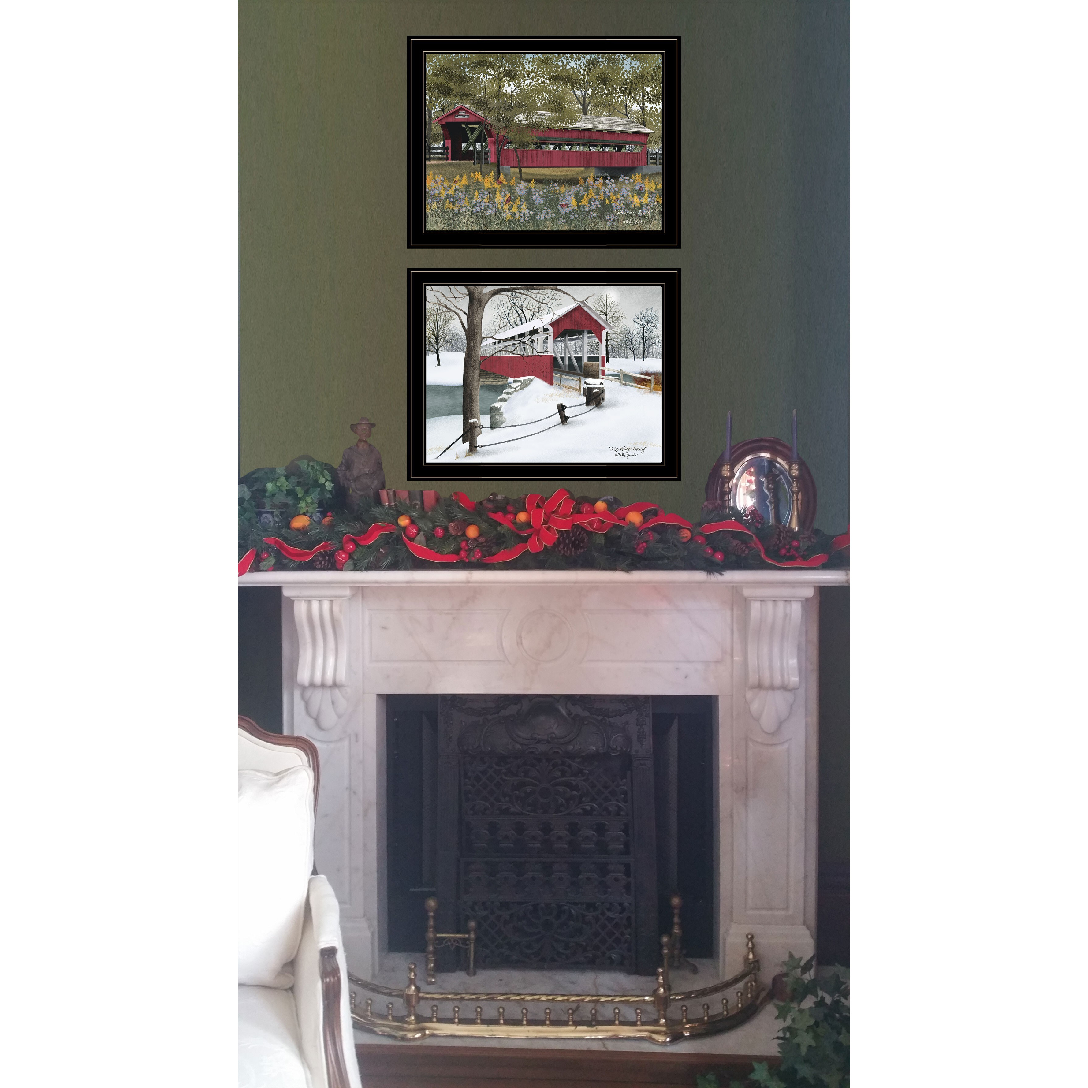 Set Of Two Covered Bridge Scenes Black Framed Prints Wall Art