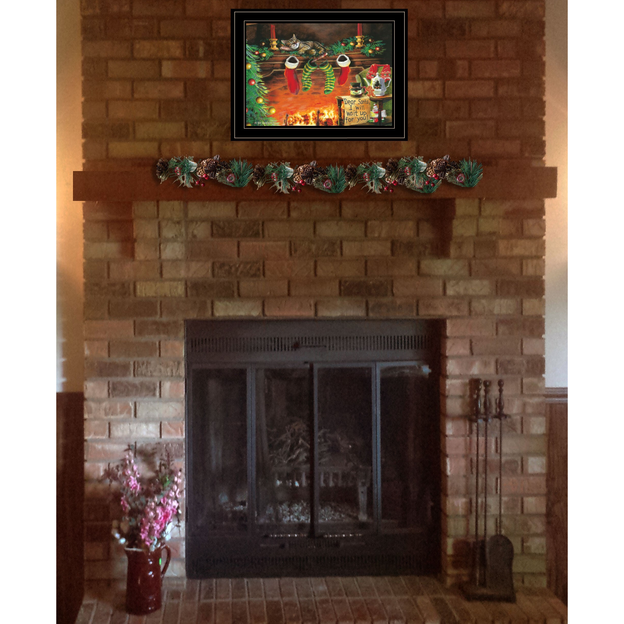I Will Wait Up Cat Christmas Black Framed Print Wall Art