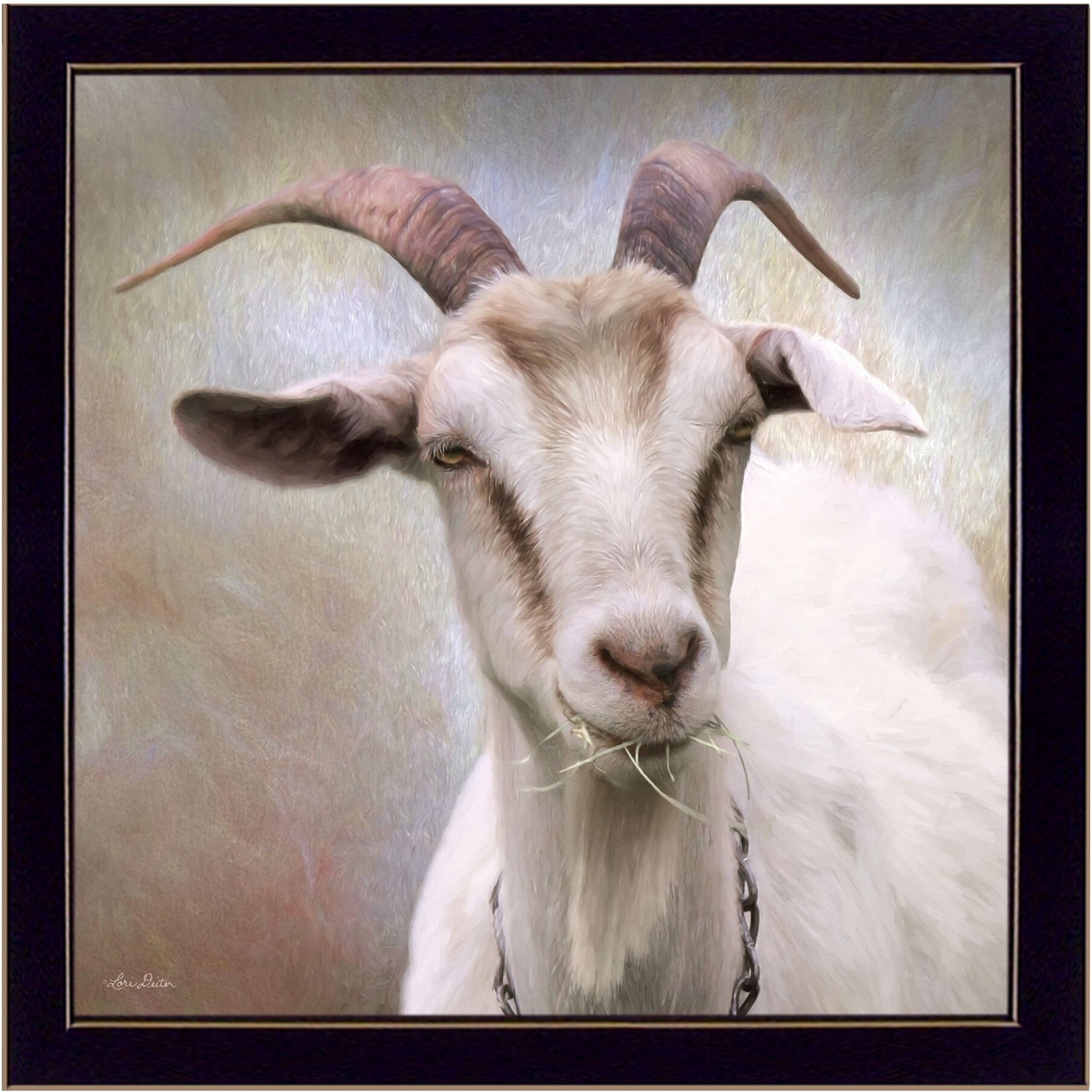 Up Close Goat Black Framed Print Wall Art