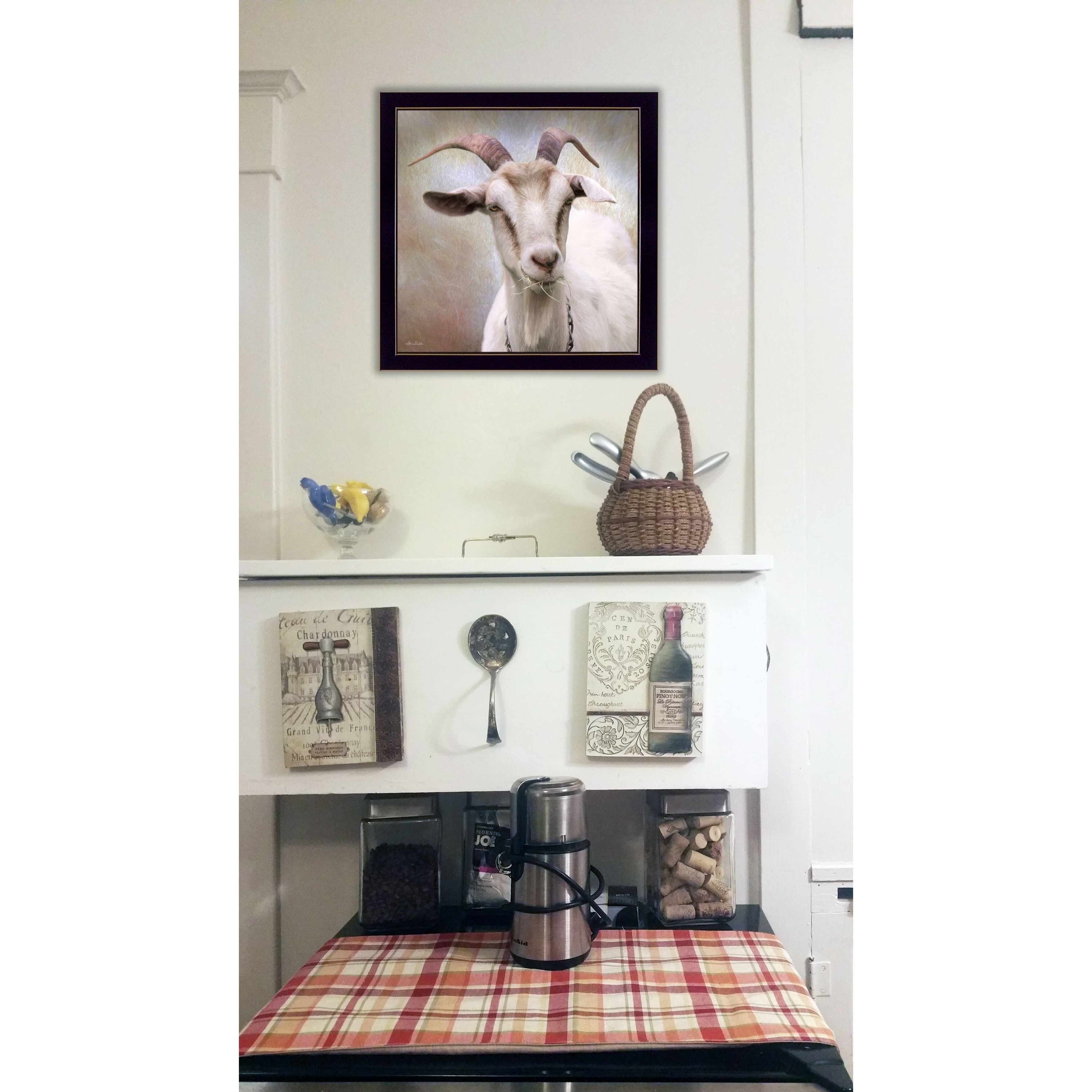 Up Close Goat Black Framed Print Wall Art
