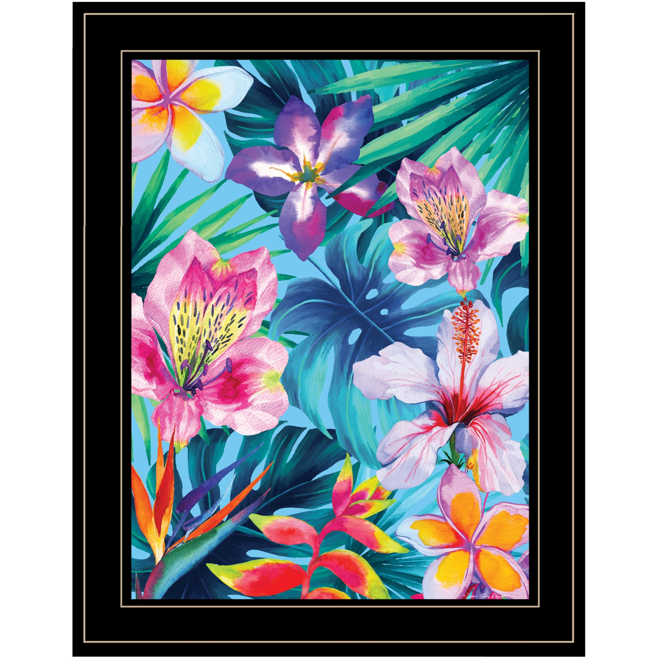 Tropical Flowers 3 Black Framed Print Wall Art
