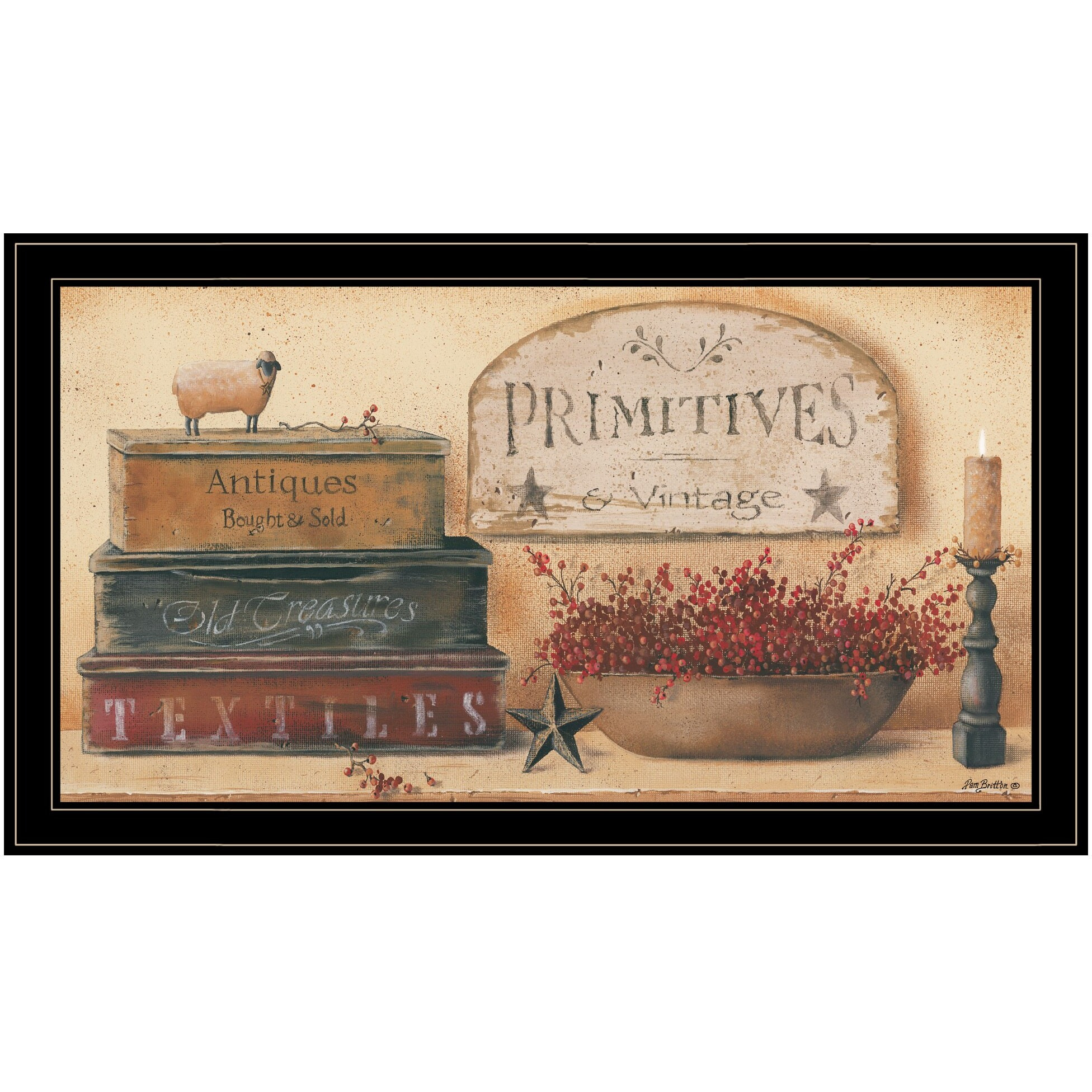 Primitives And Vintage 3 Black Framed Americana Print Wall Art
