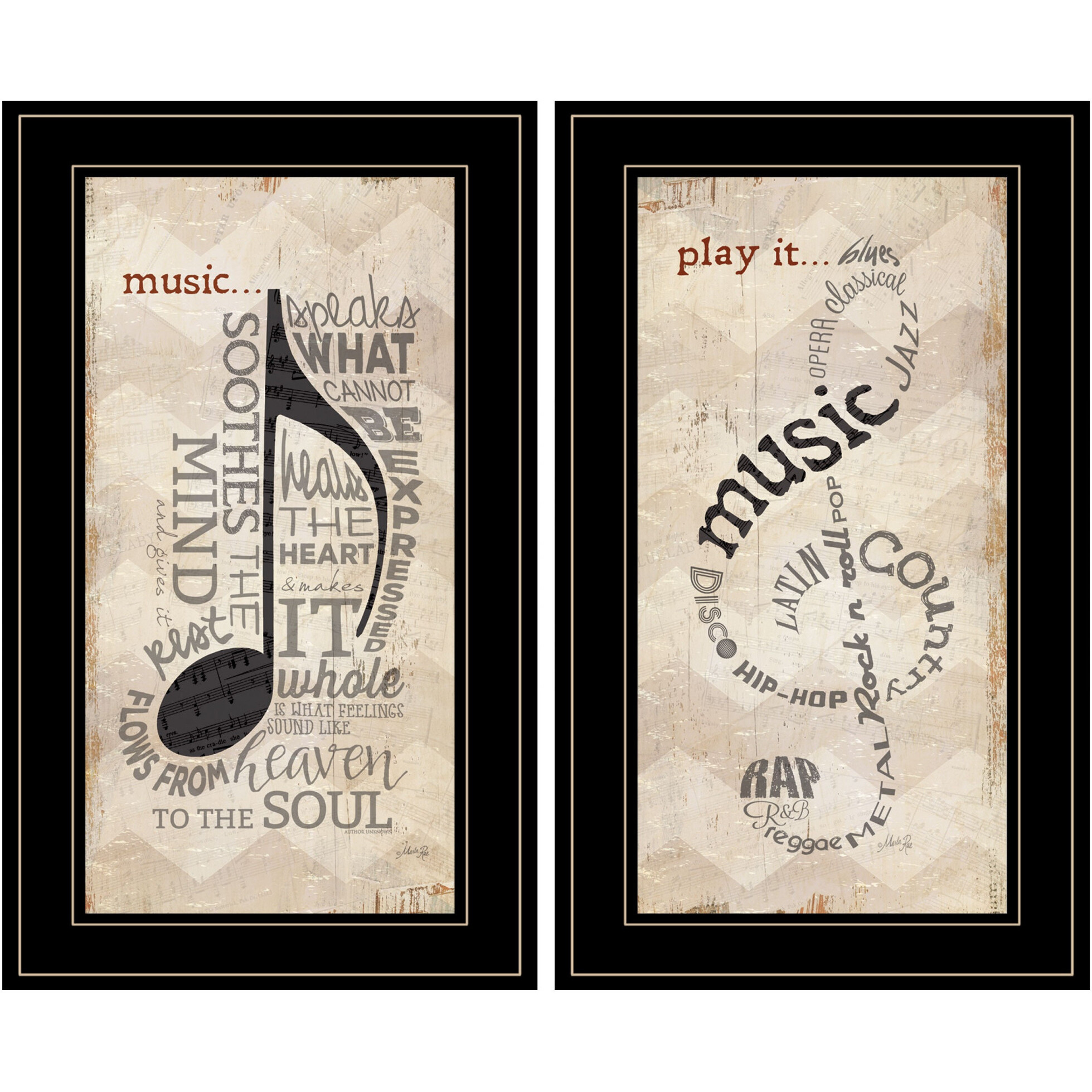 Set Of Two Music 6 Black Framed Print Wall Art