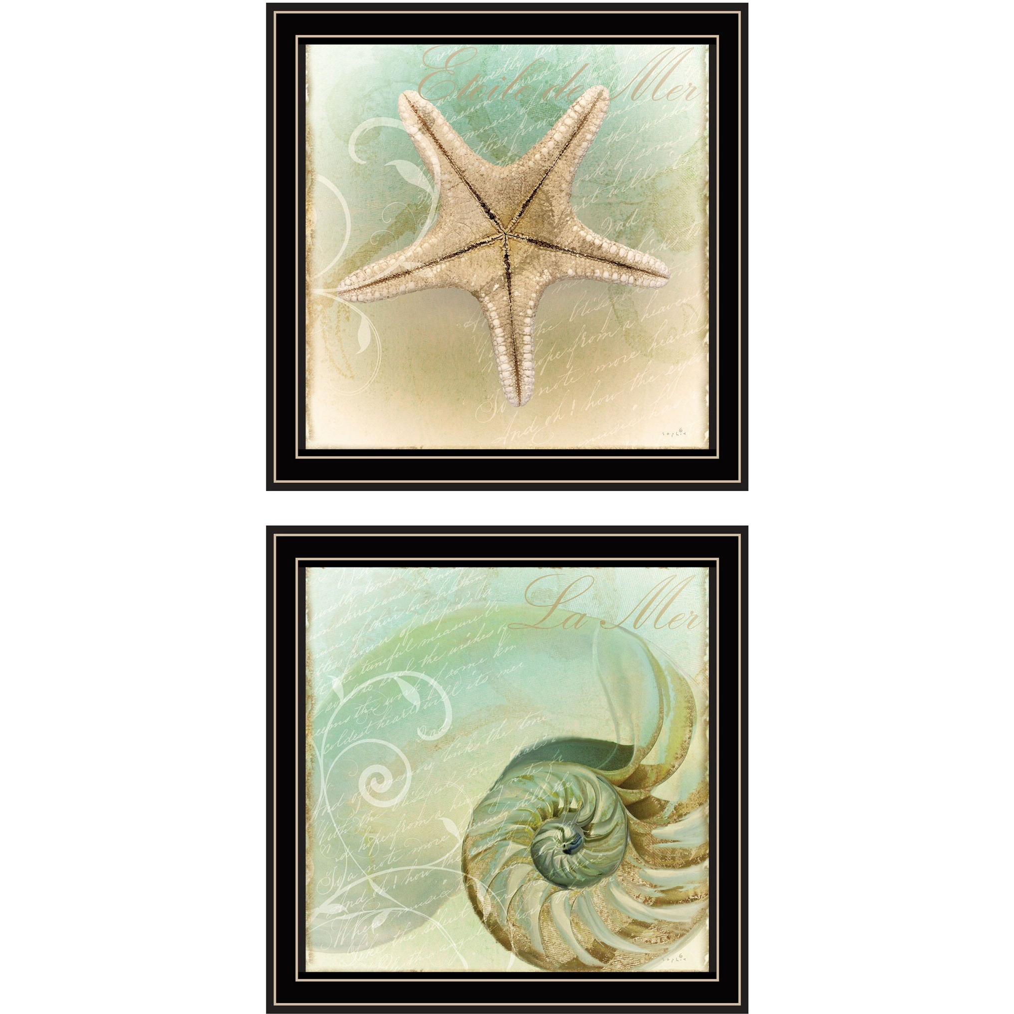 Set Of Two The Sea I And Sea Ii 1 Black Framed Print Wall Art