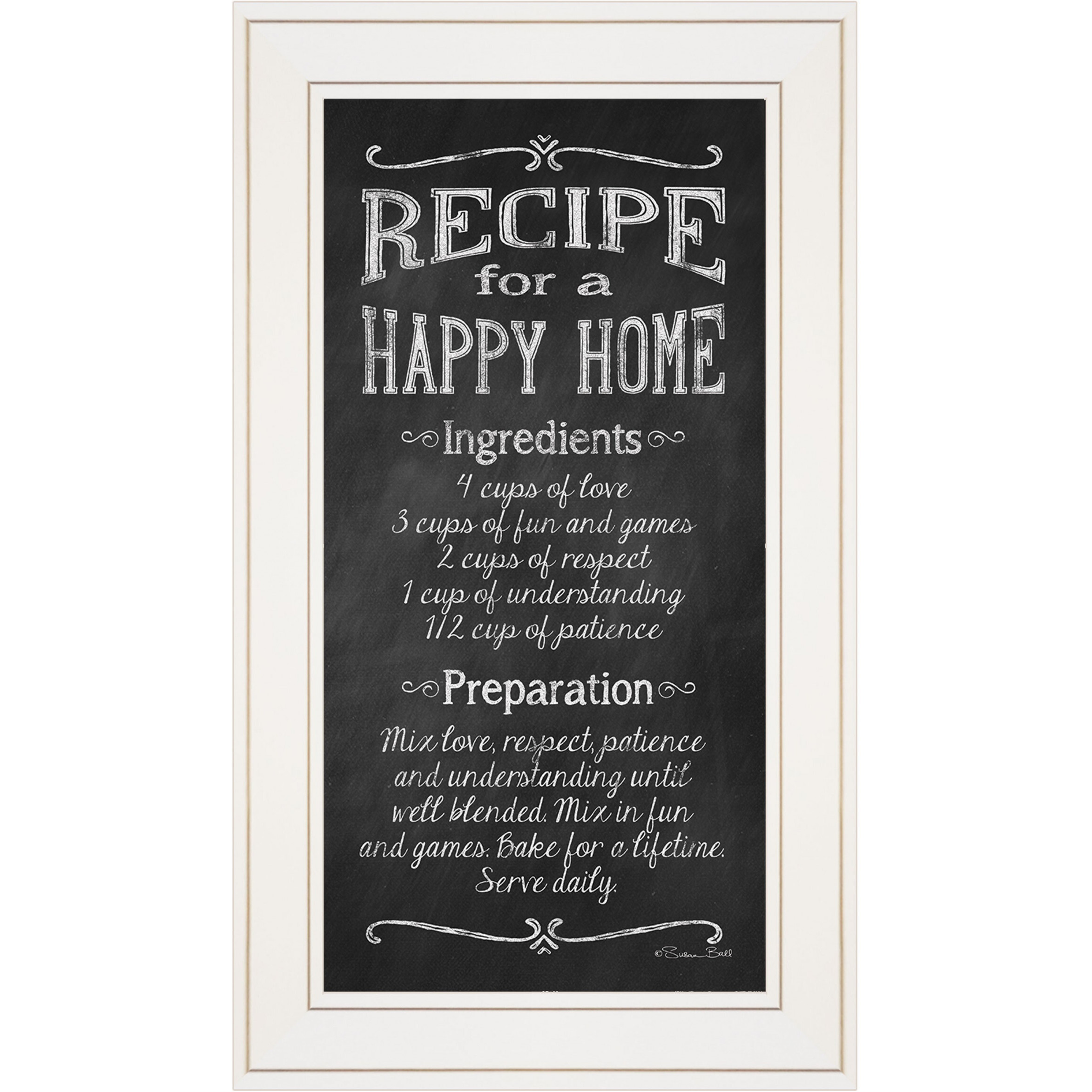 Recipe For A Happy Home 1 White Framed Print Wall Art
