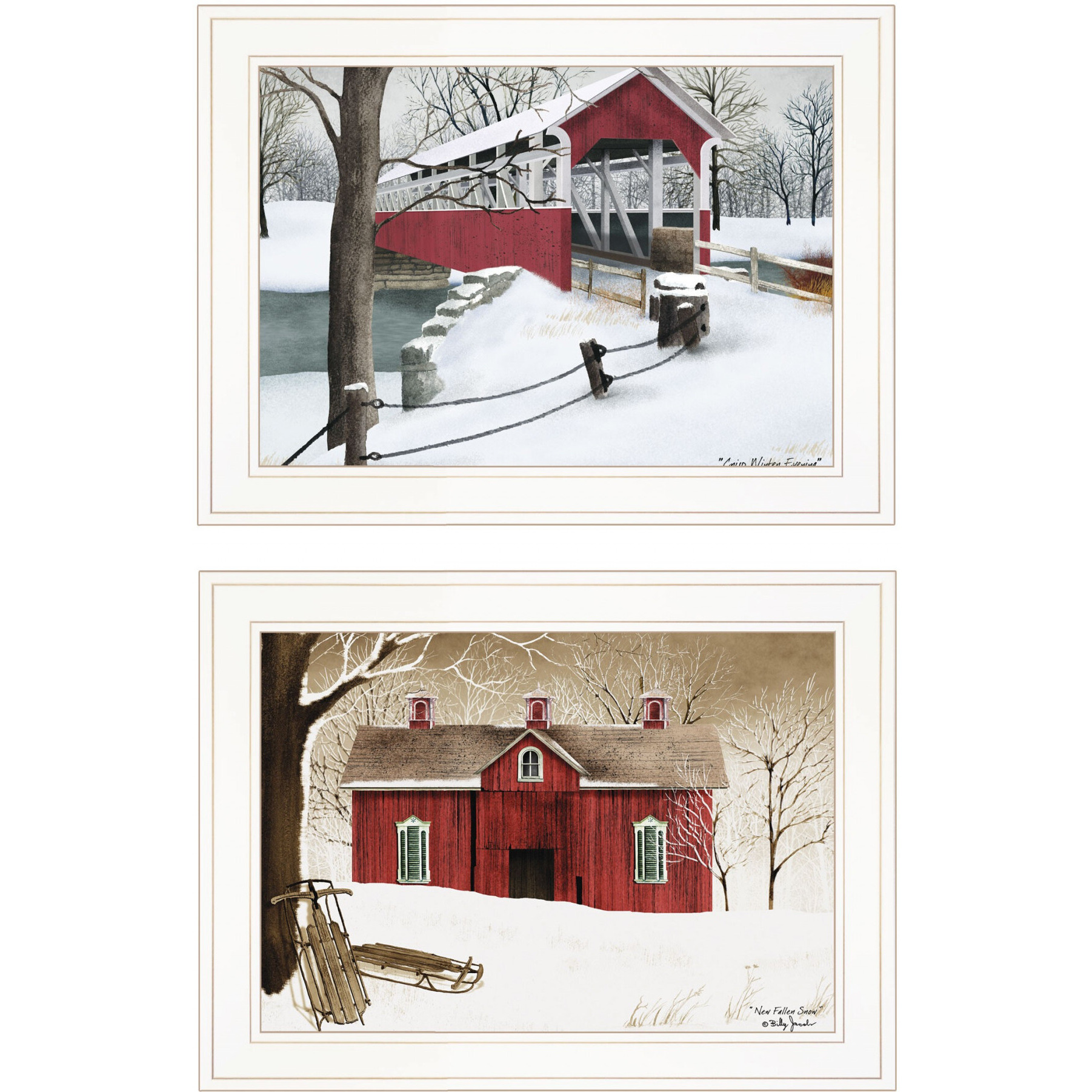 Set Of Two Winter Evening 1 White Framed Print Wall Art