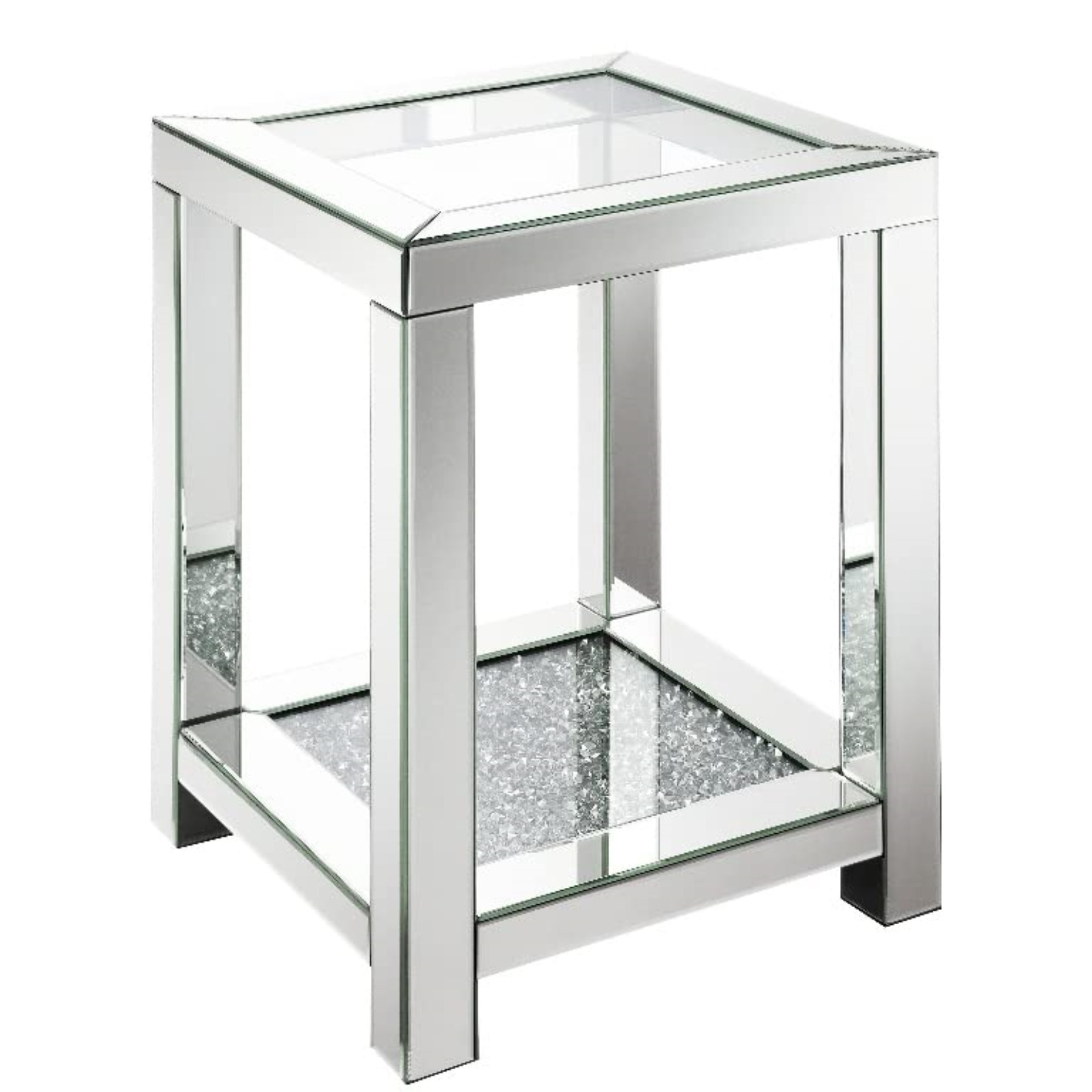 Valentina Square End Table With Glass Top Mirror