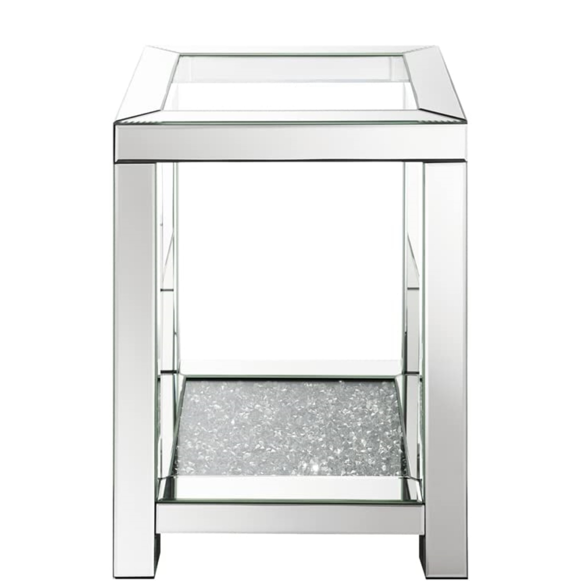 Valentina Square End Table With Glass Top Mirror