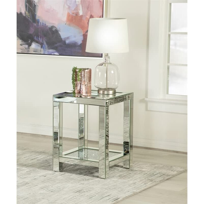 Valentina Square End Table With Glass Top Mirror