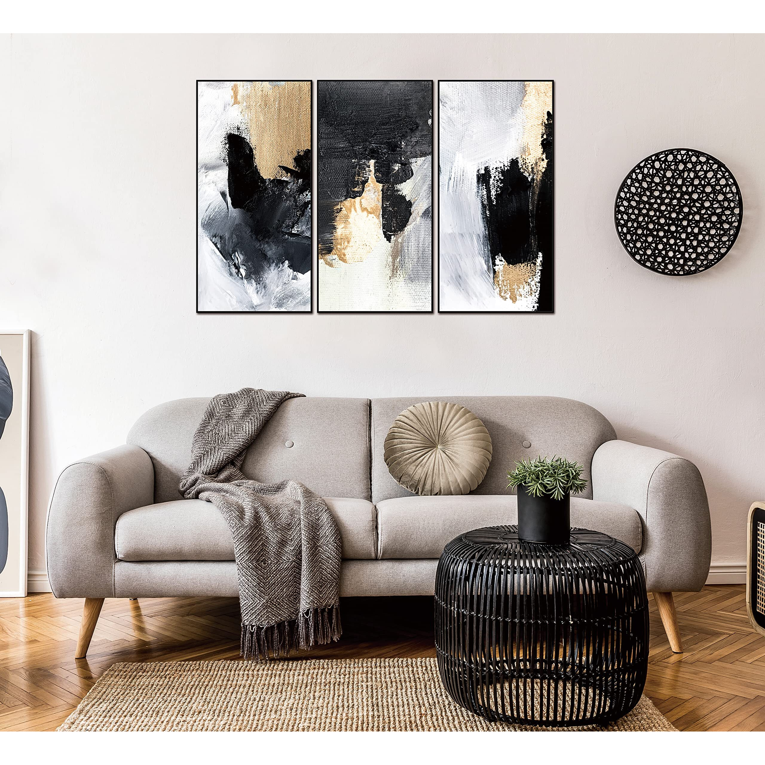 Whiteline Modern Living Inez 3-Piece 48"&quotX24"" (Each) Canvas Wall Art  Black Ps Frame