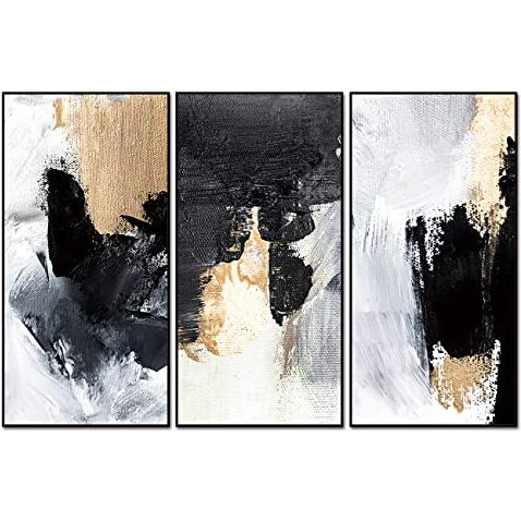 Whiteline Modern Living Inez 3-Piece 48"&quotX24"" (Each) Canvas Wall Art  Black Ps Frame