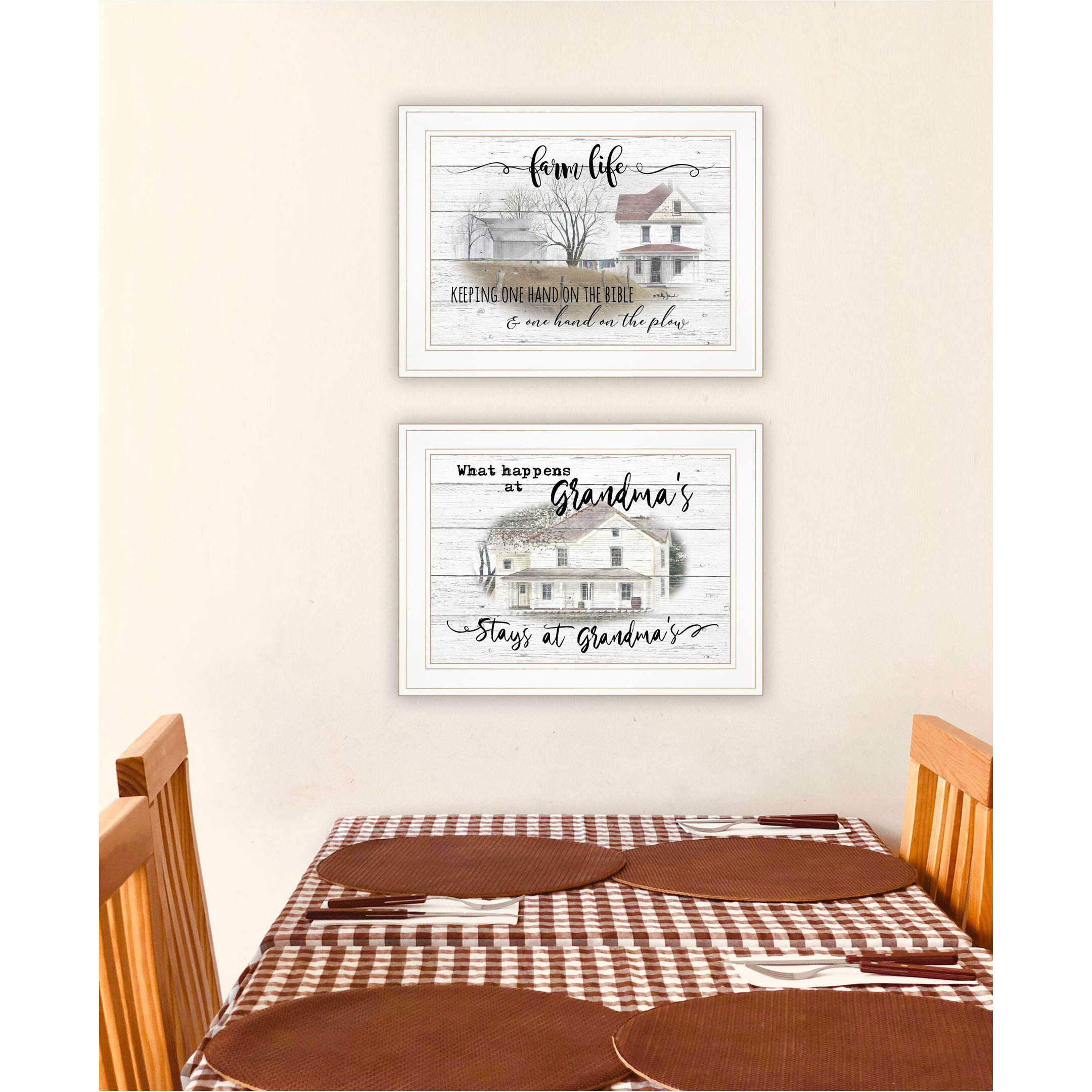 Set Of Two Stays At Grandmas And Bible Farmhouse White Framed Print Wall Art