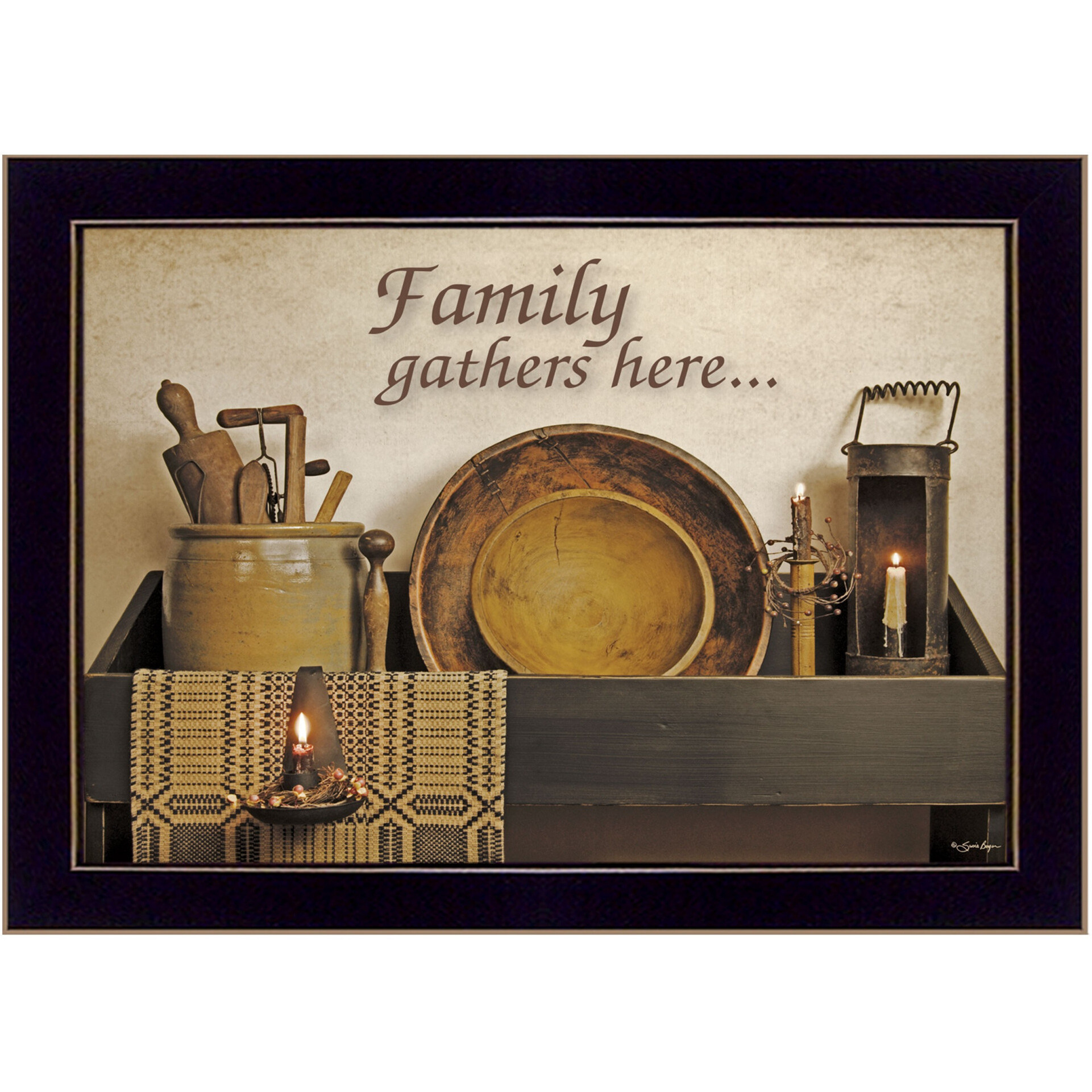 Family Gather Here 1 Black Framed Print Kitchen Wall Art