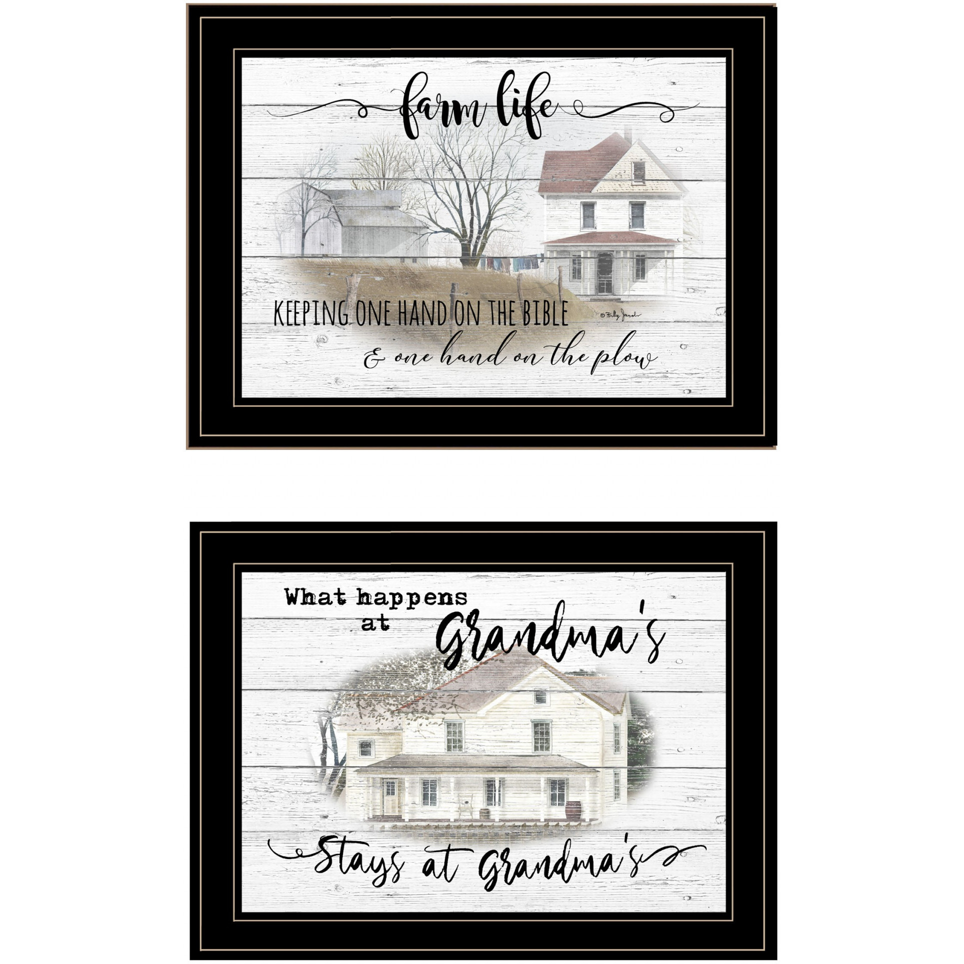 Set Of Two Stays At Grandmas And Bible Farmhouse Black Framed Print Wall Art