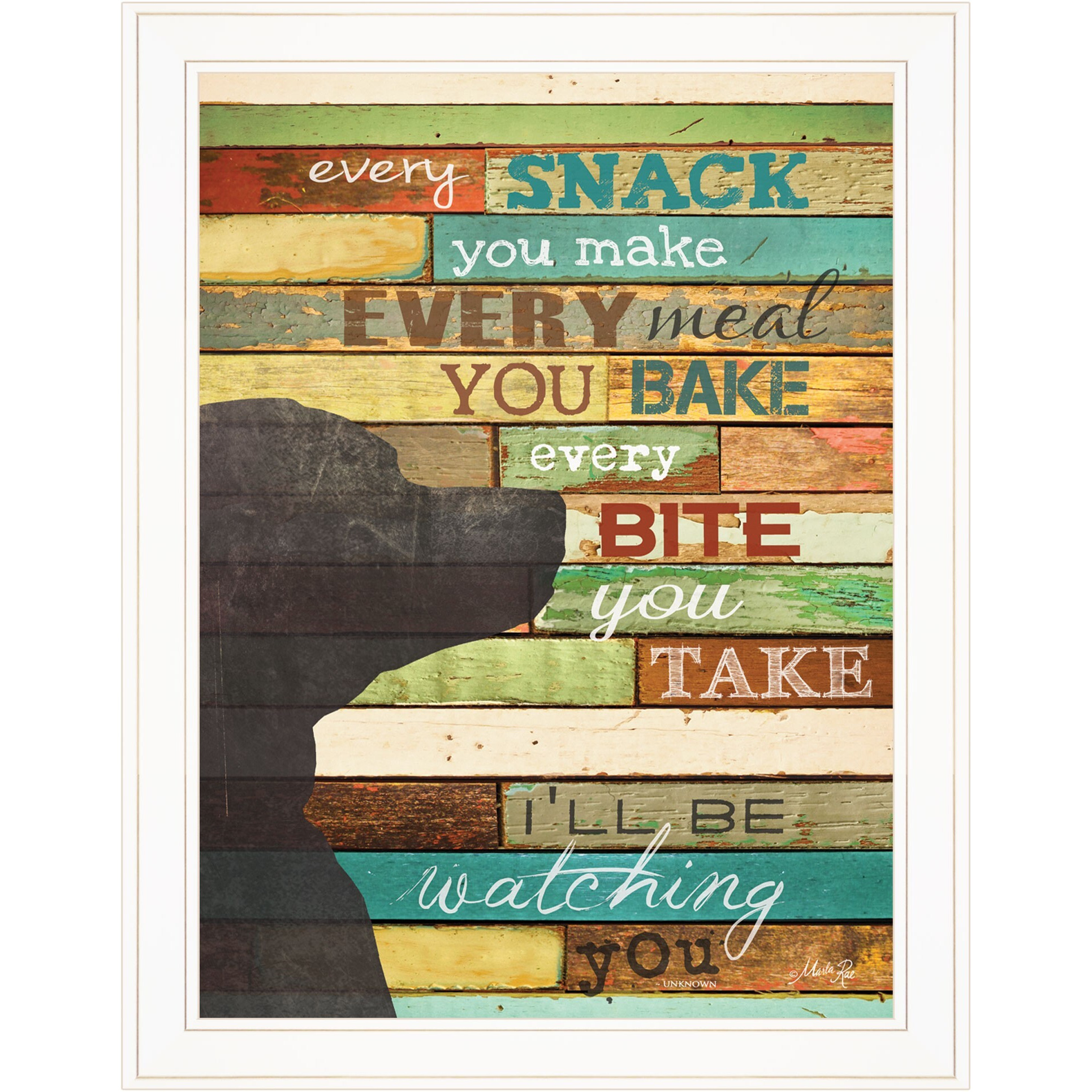 Colorful Dog Watching You Snack White Framed Print Wall Art