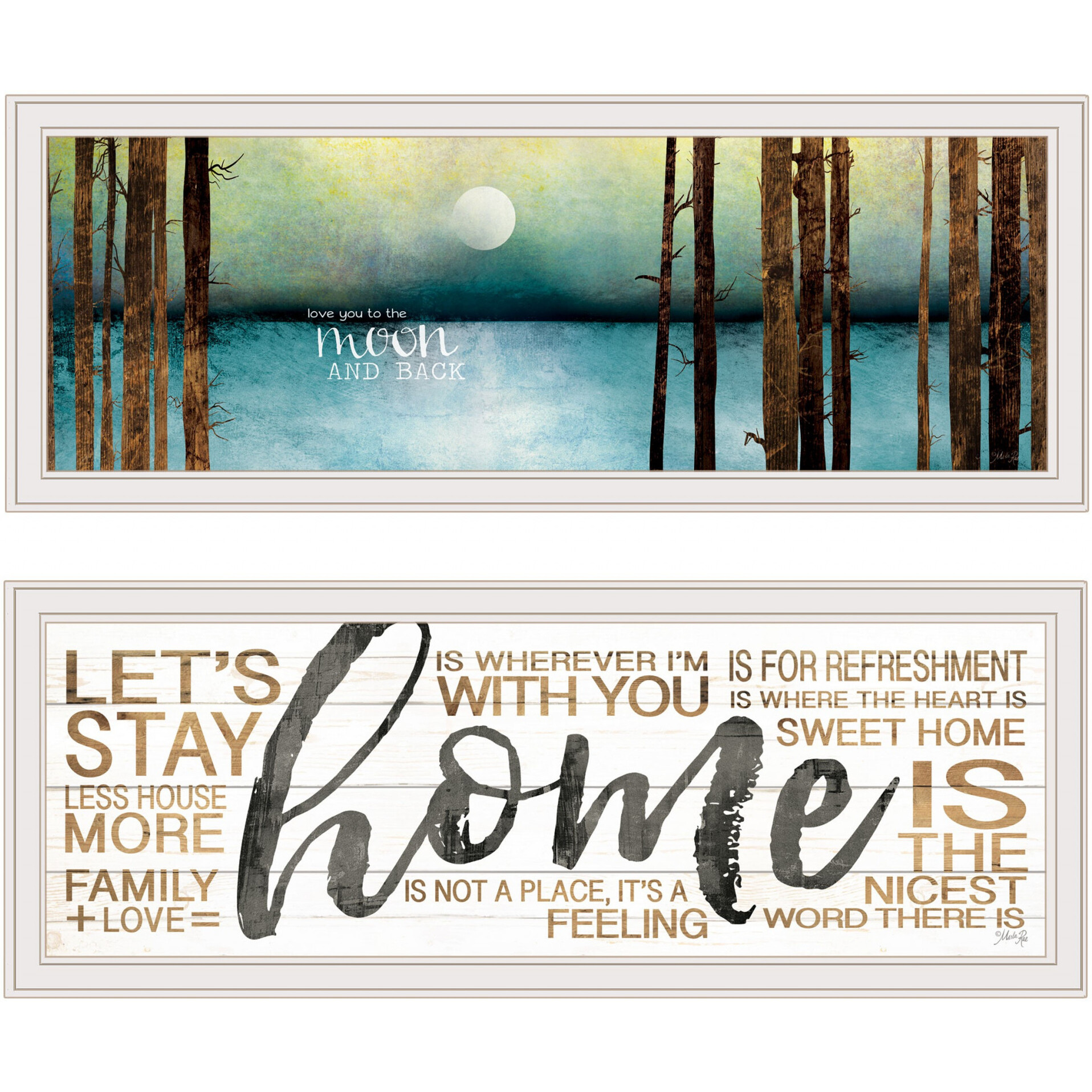 Set Of Two Love You To The Moon And Stay Home White Framed Print Wall Art