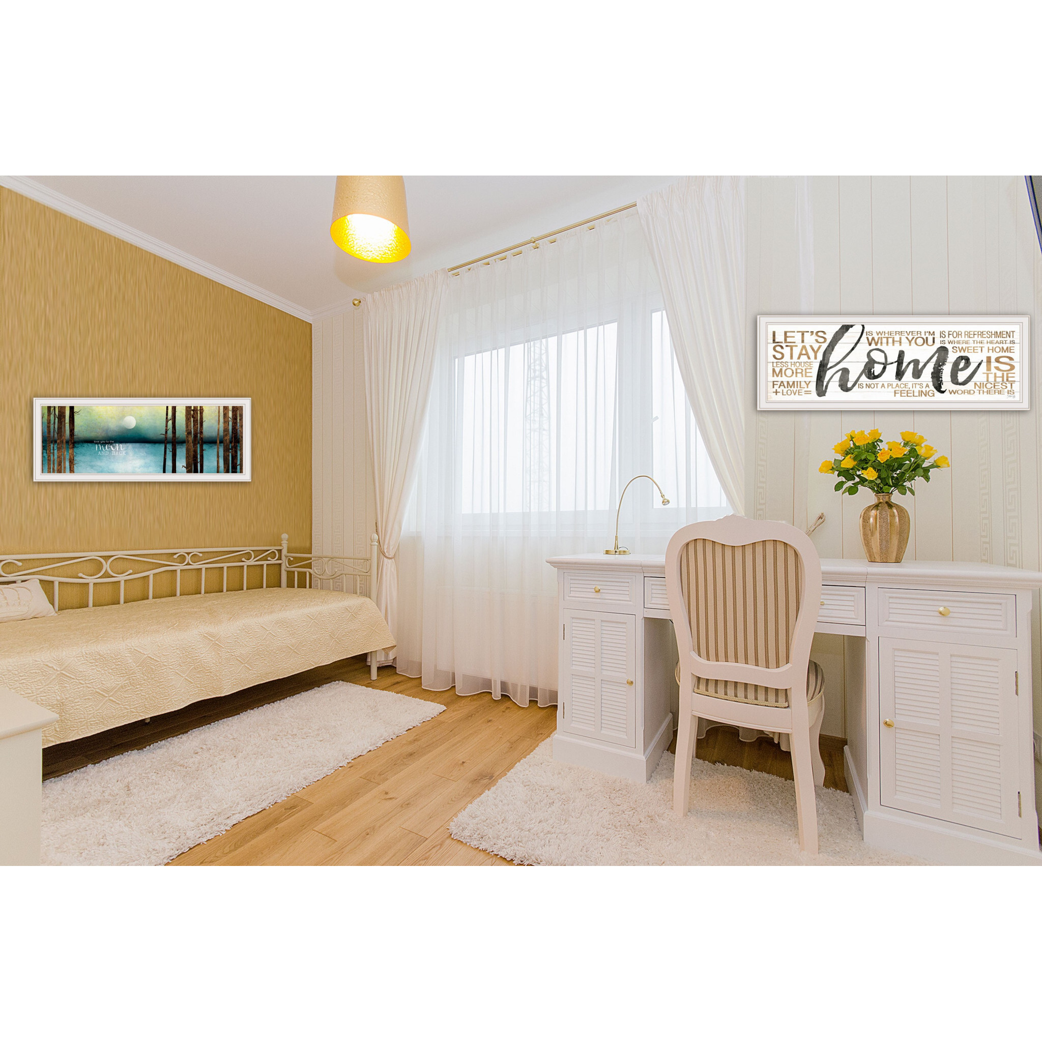 Set Of Two Love You To The Moon And Stay Home White Framed Print Wall Art