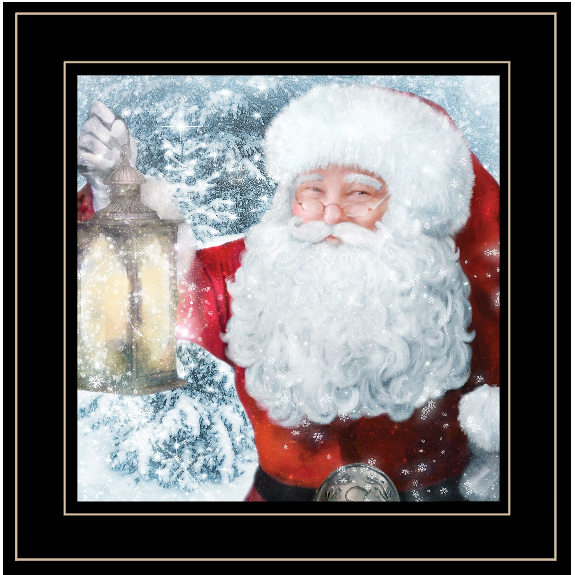 Santa With Lantern Black Framed Print Wall Art
