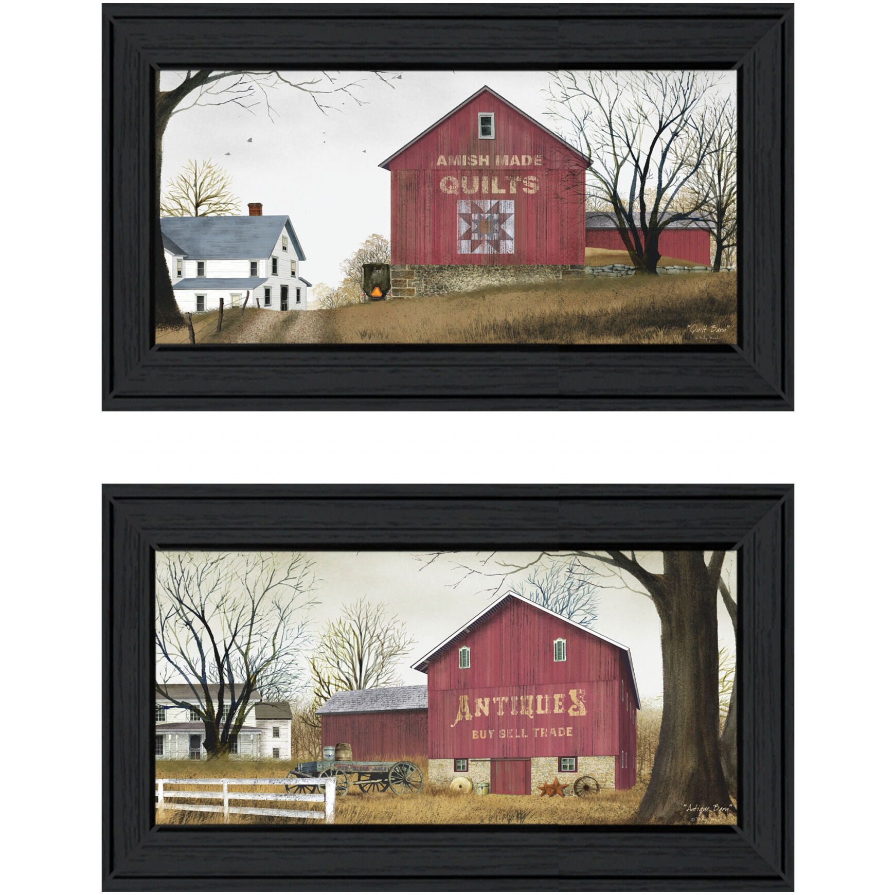 Set Of Two Antique Barn And Quilt Barn Black Framed Print Wall Art