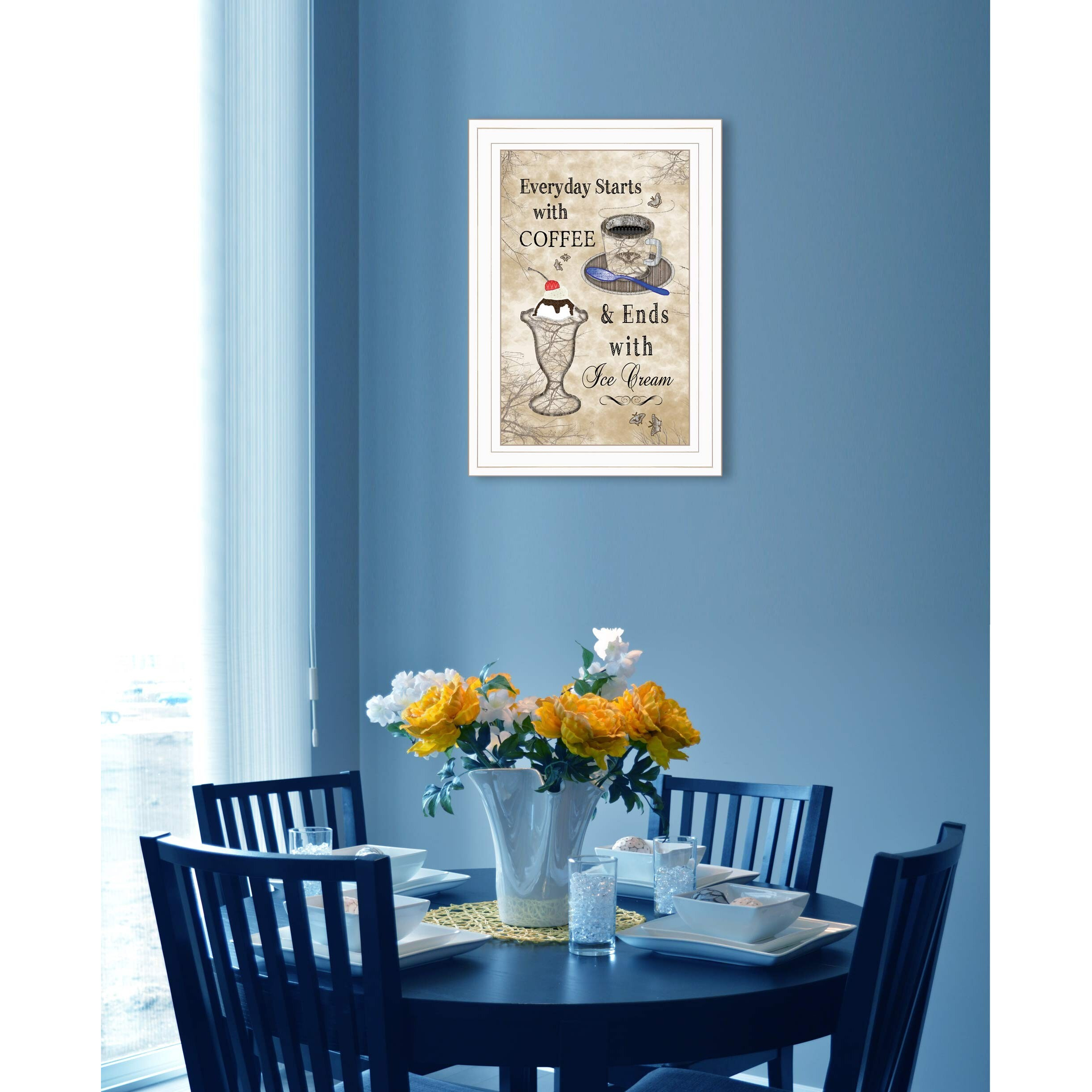 Everyday Starts With Coffee White Framed Print Wall Art