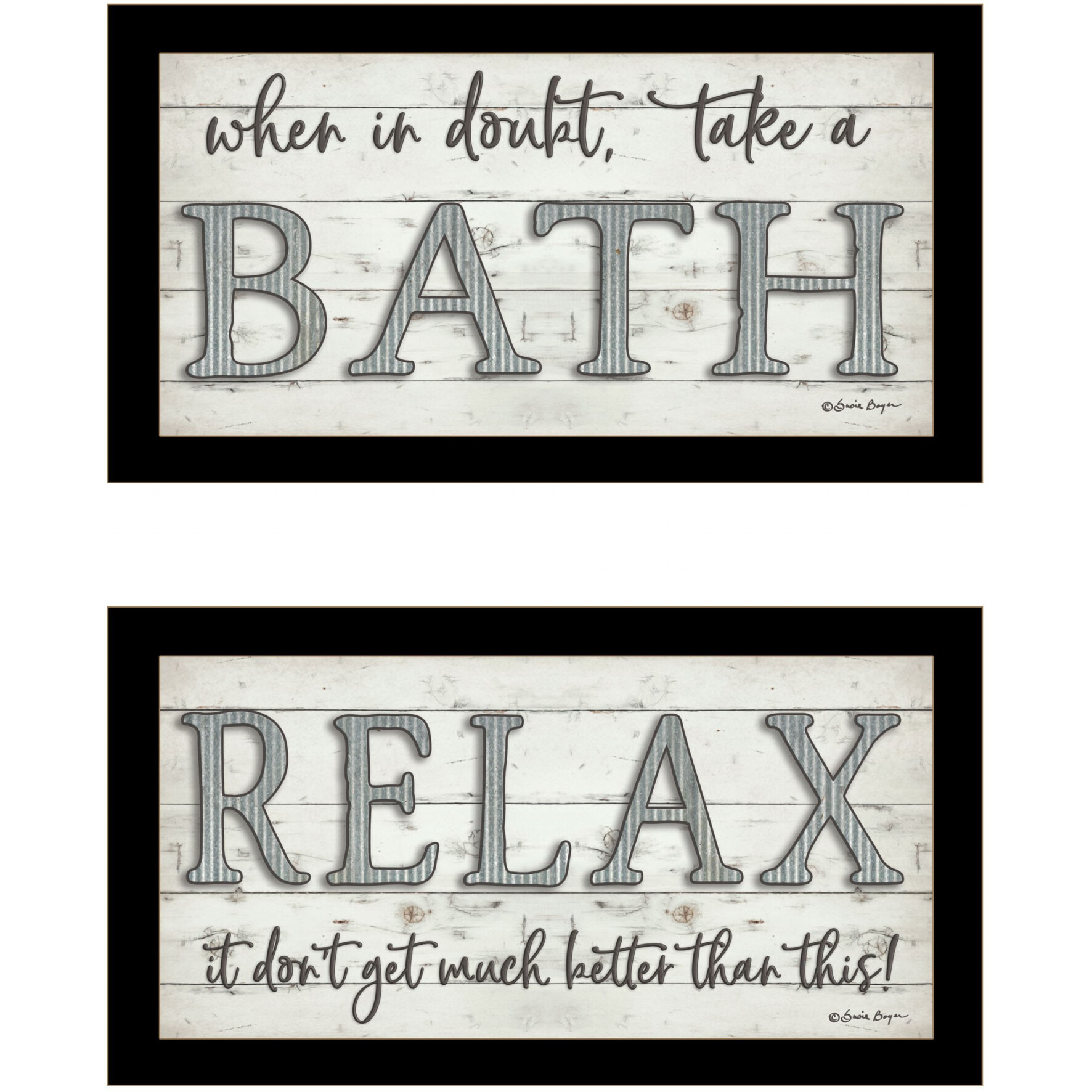Set Of Two Bath Relax 3 Black Framed Print Bathroom Wall Art