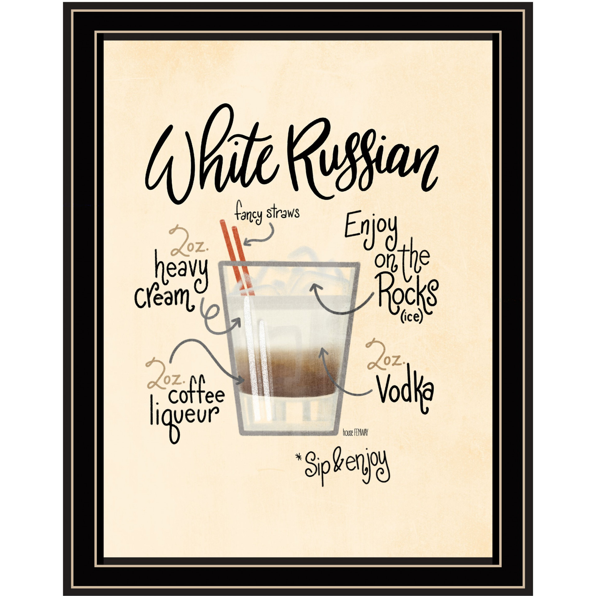 White Russian Black Framed Print Wall Art
