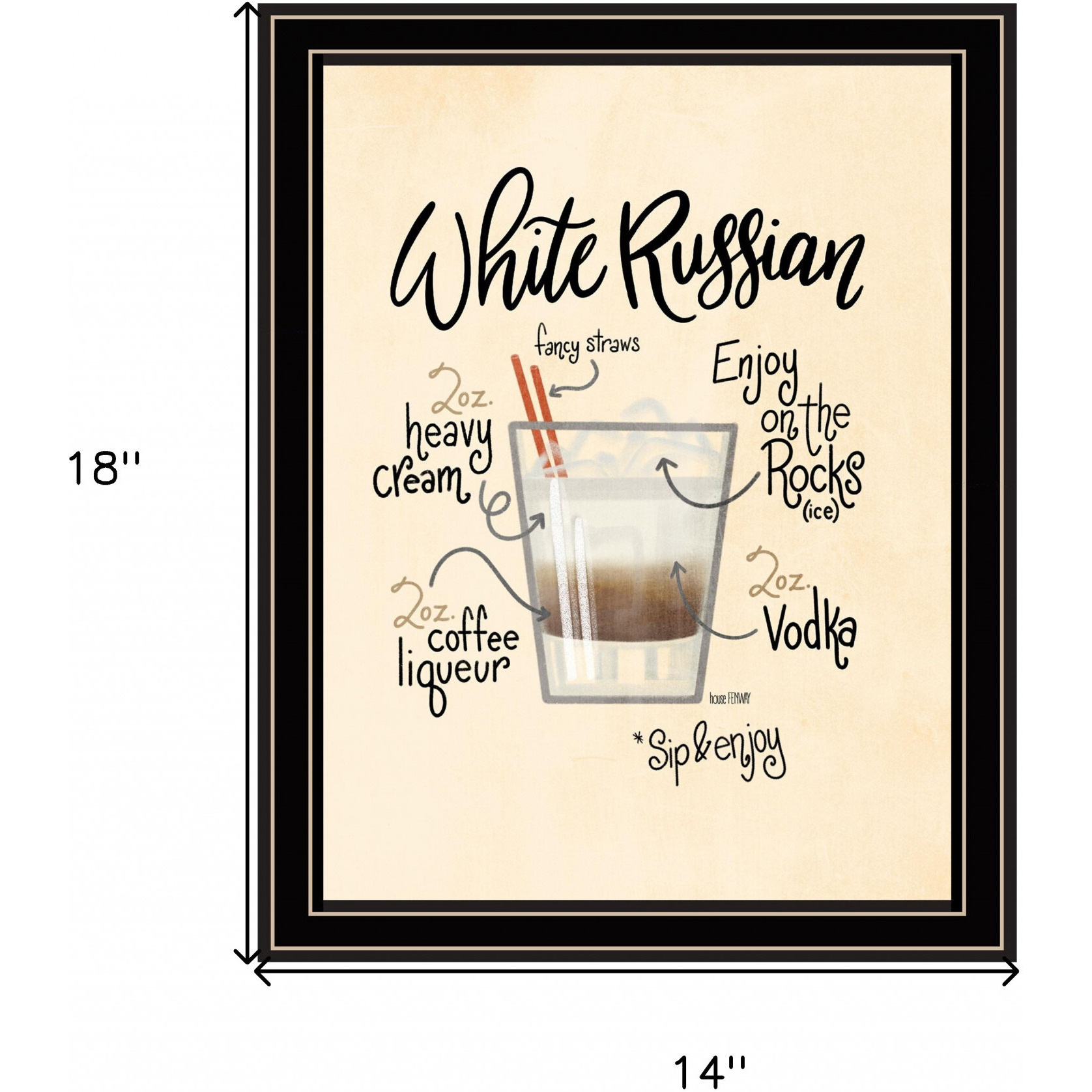 White Russian Black Framed Print Wall Art
