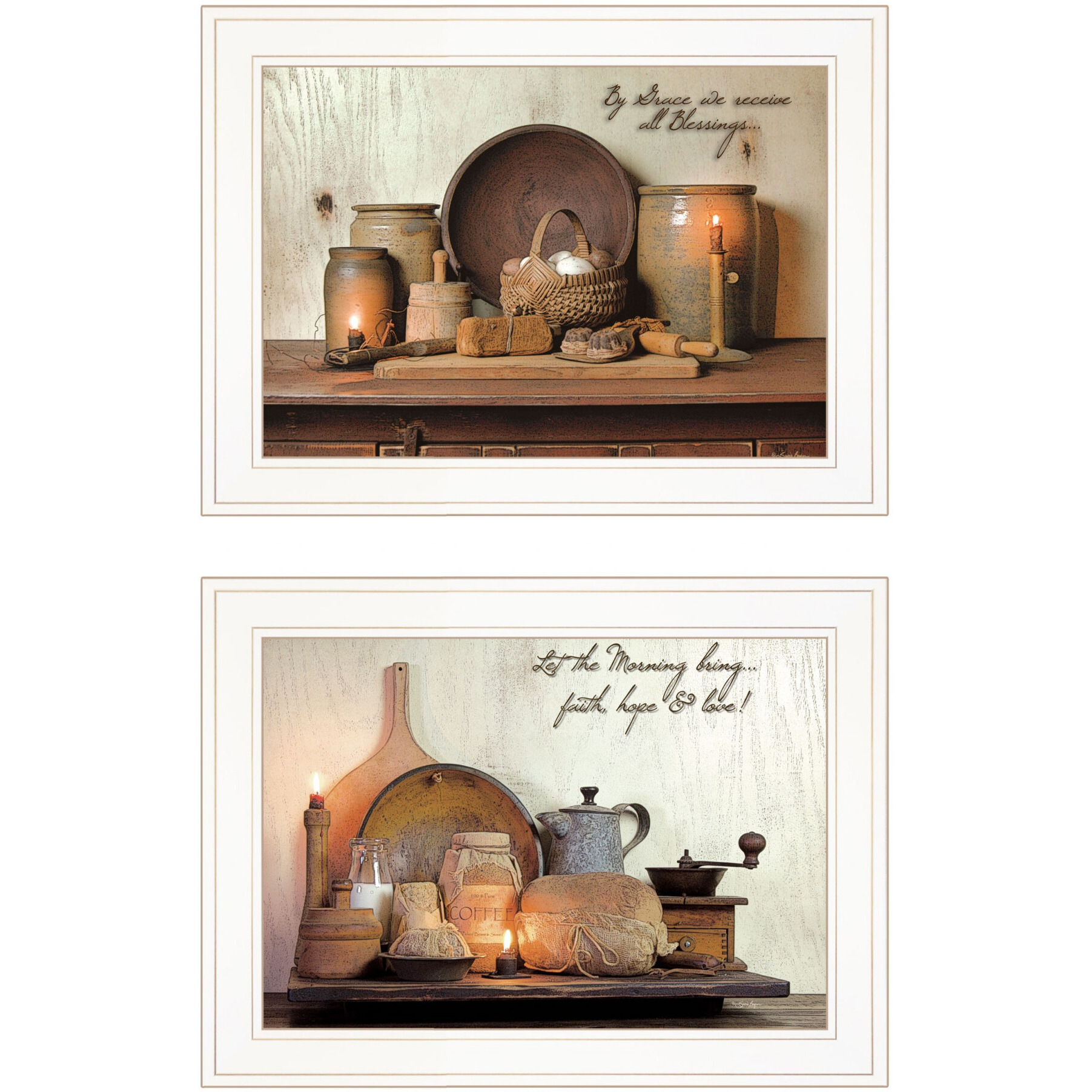 Set Of Two By Grace 1 White Framed Print Kitchen Wall Art