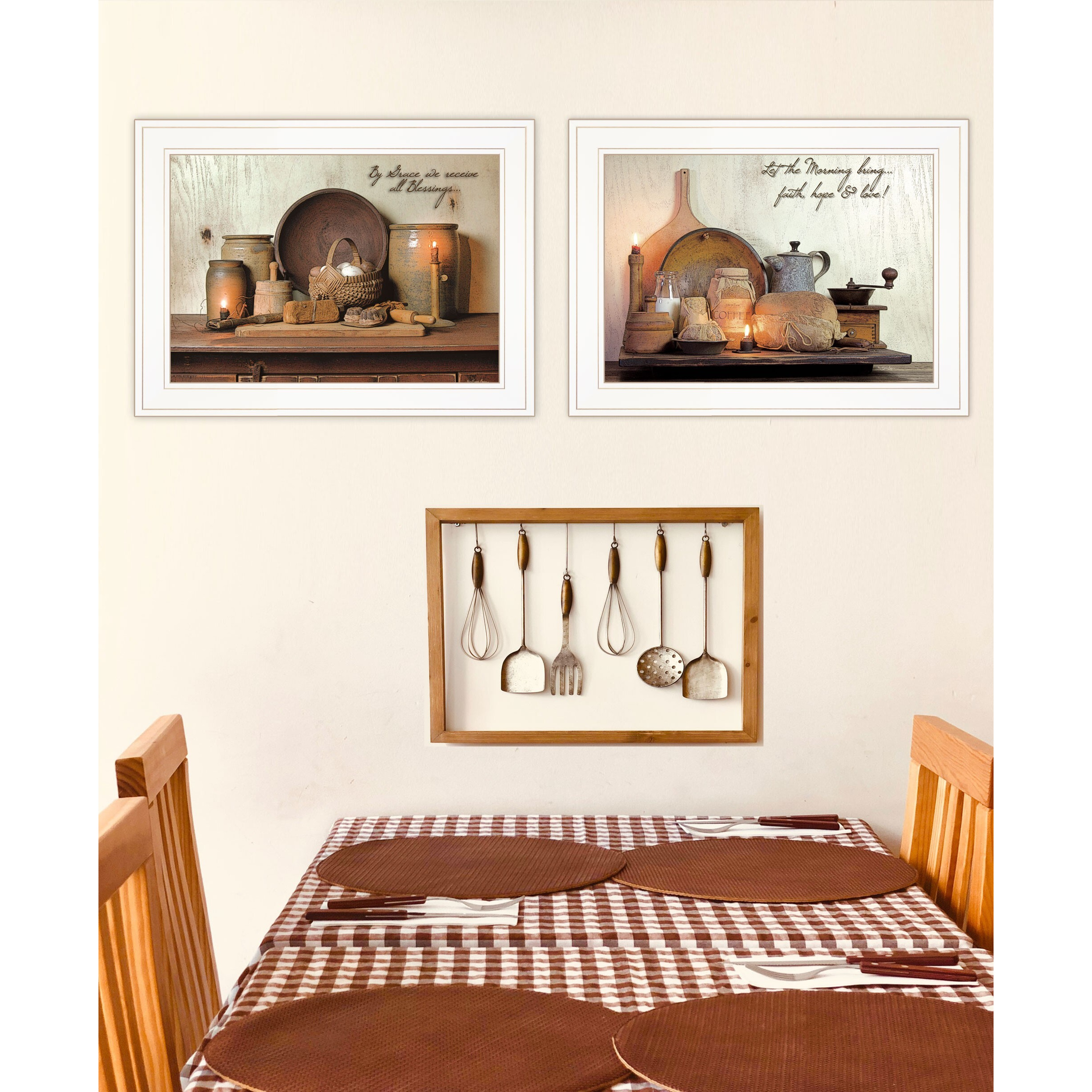 Set Of Two By Grace 1 White Framed Print Kitchen Wall Art