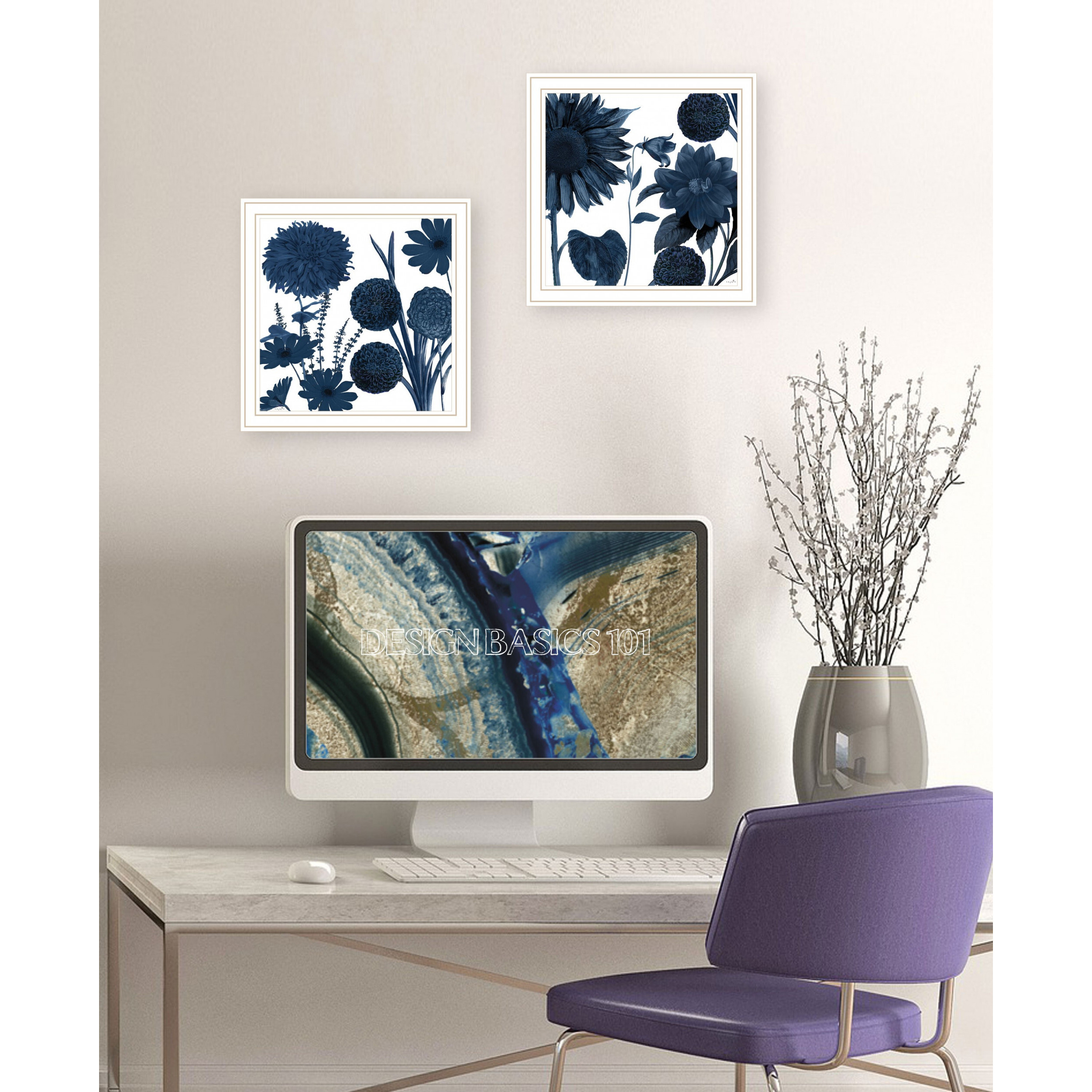 Set Of Two Sunflower Blues 2 White Framed Print Wall Art