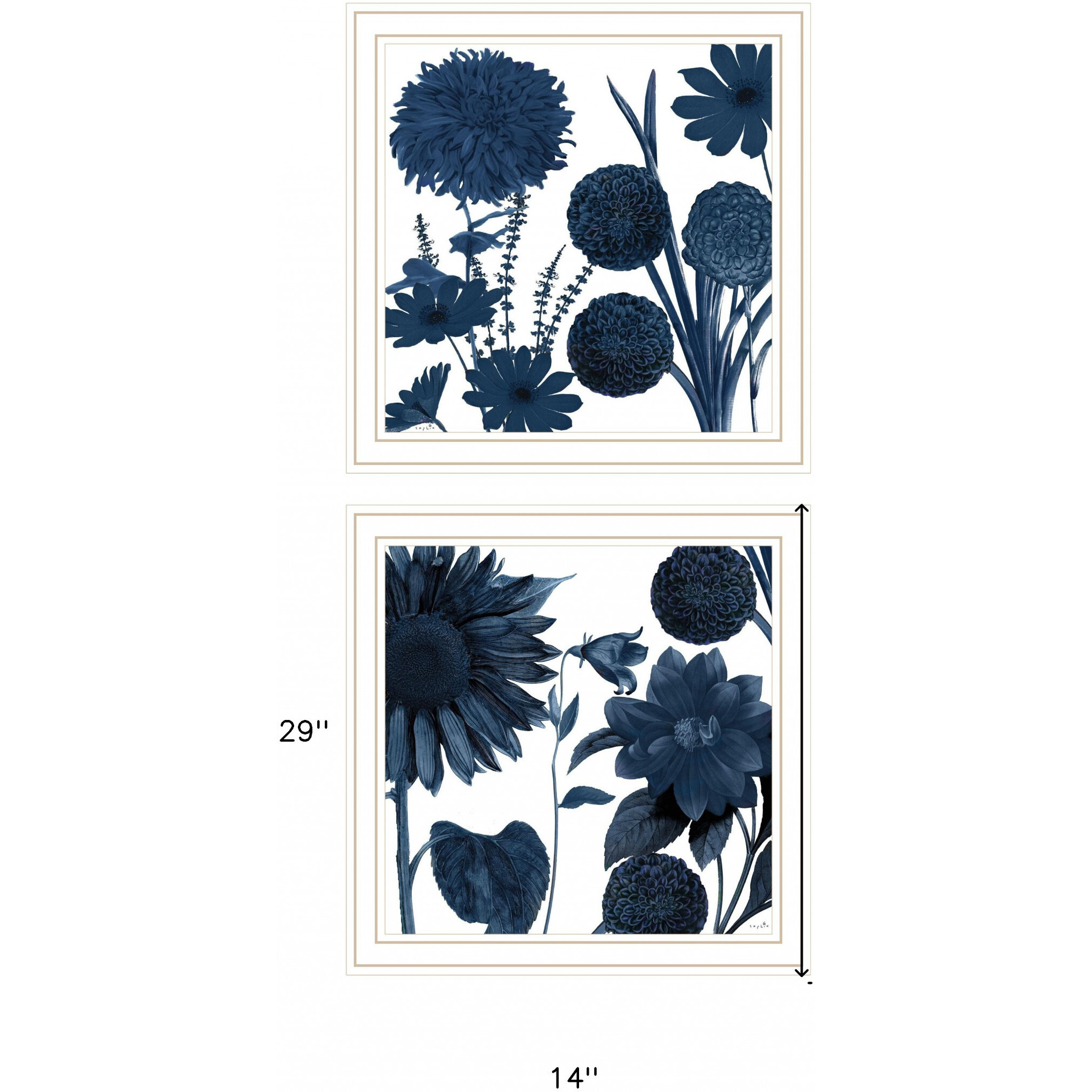 Set Of Two Sunflower Blues 2 White Framed Print Wall Art
