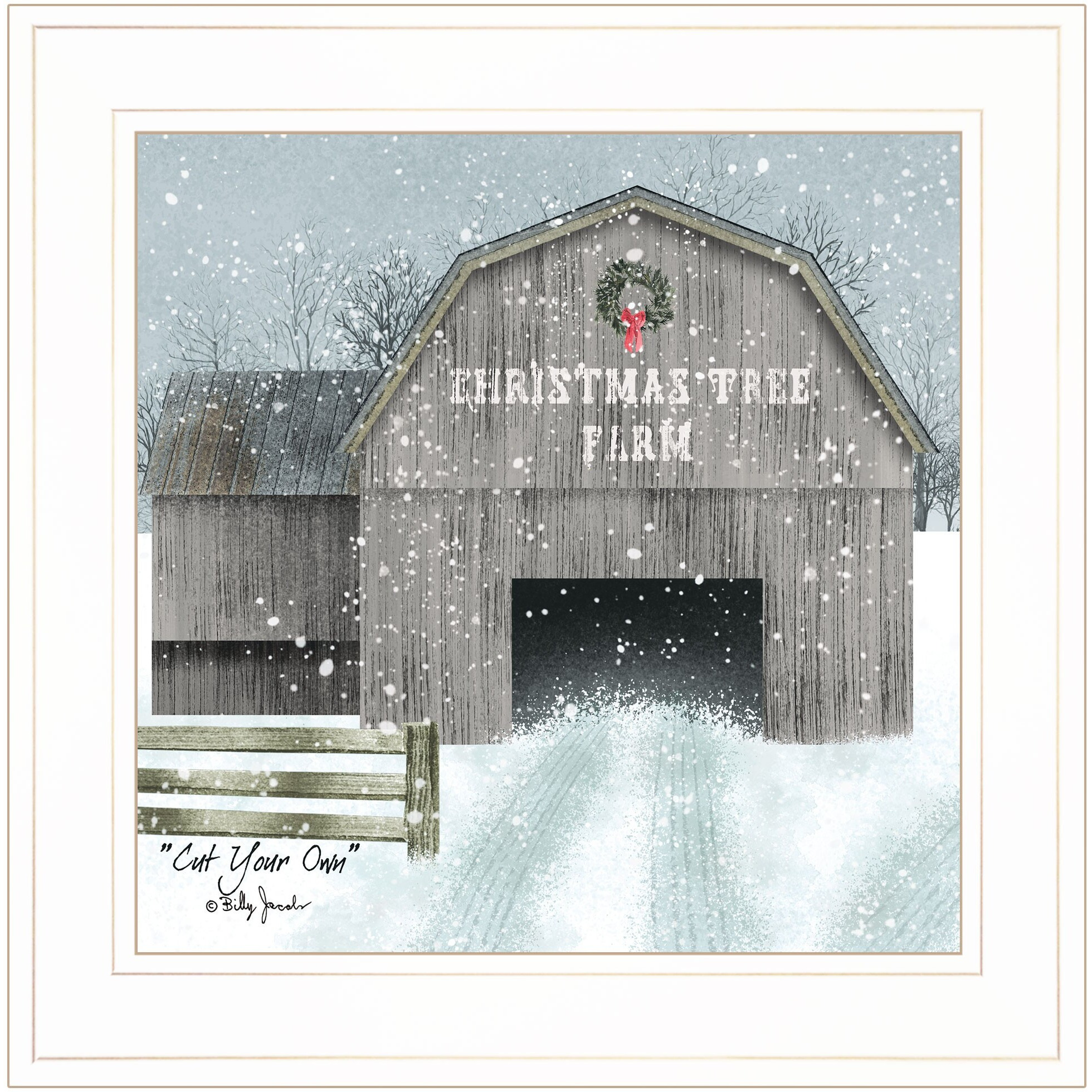 Cut Your Own Christmas Tree White Framed Print Wall Art