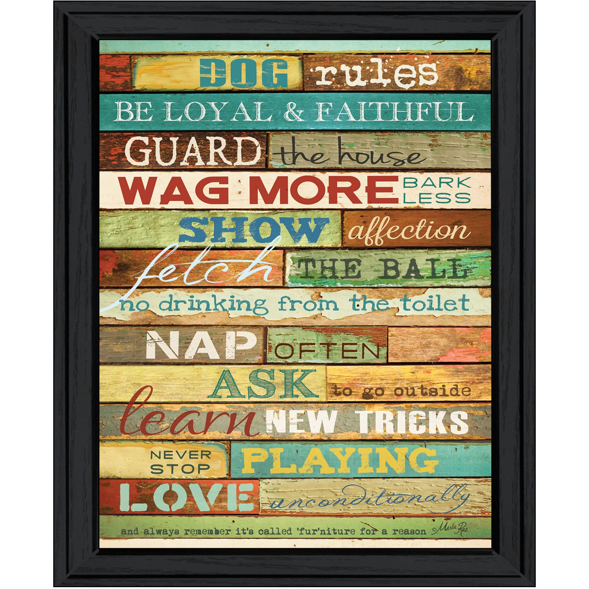 Dog Rules 6 Black Framed Print Wall Art