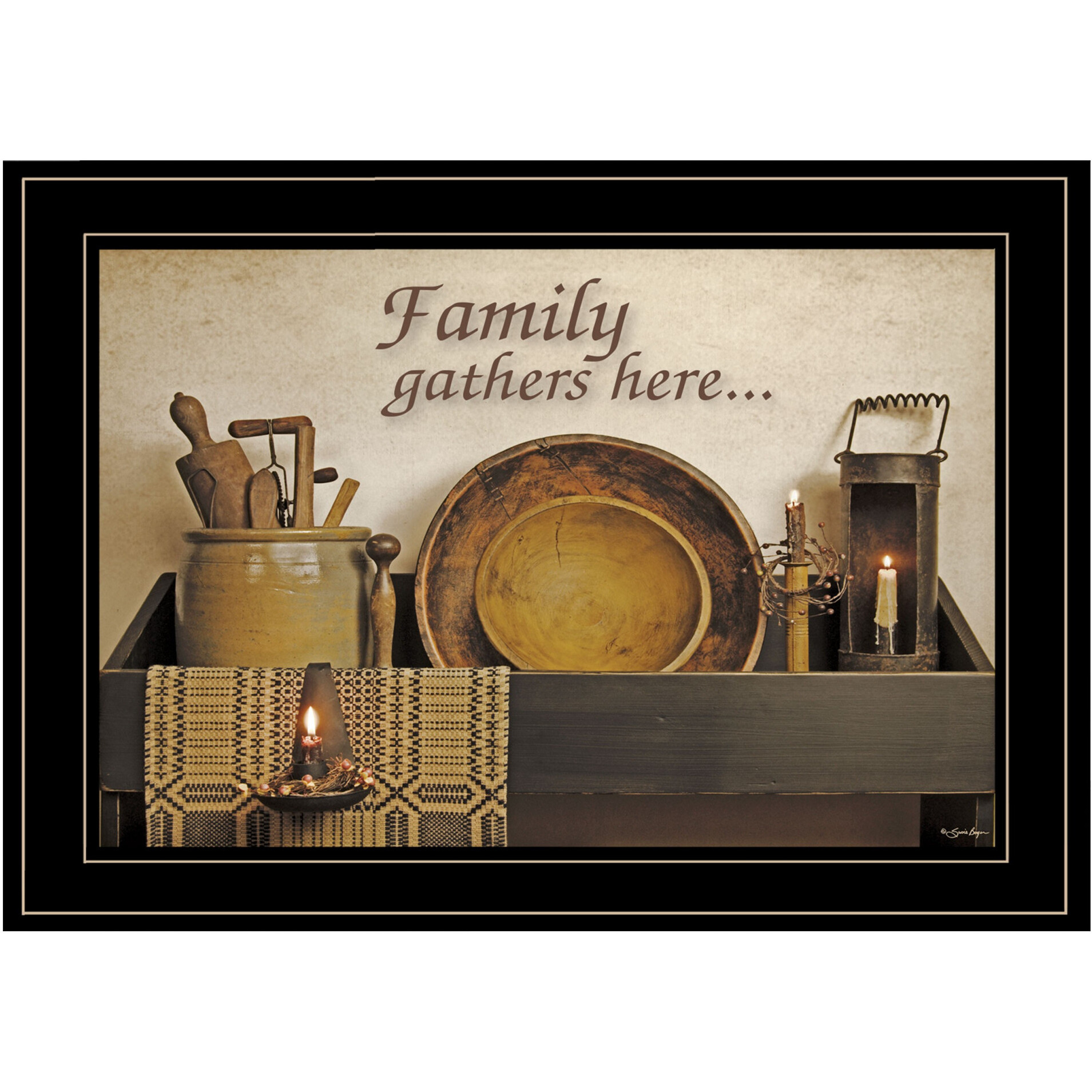 Family Gather Here 3 Black Framed Print Wall Art