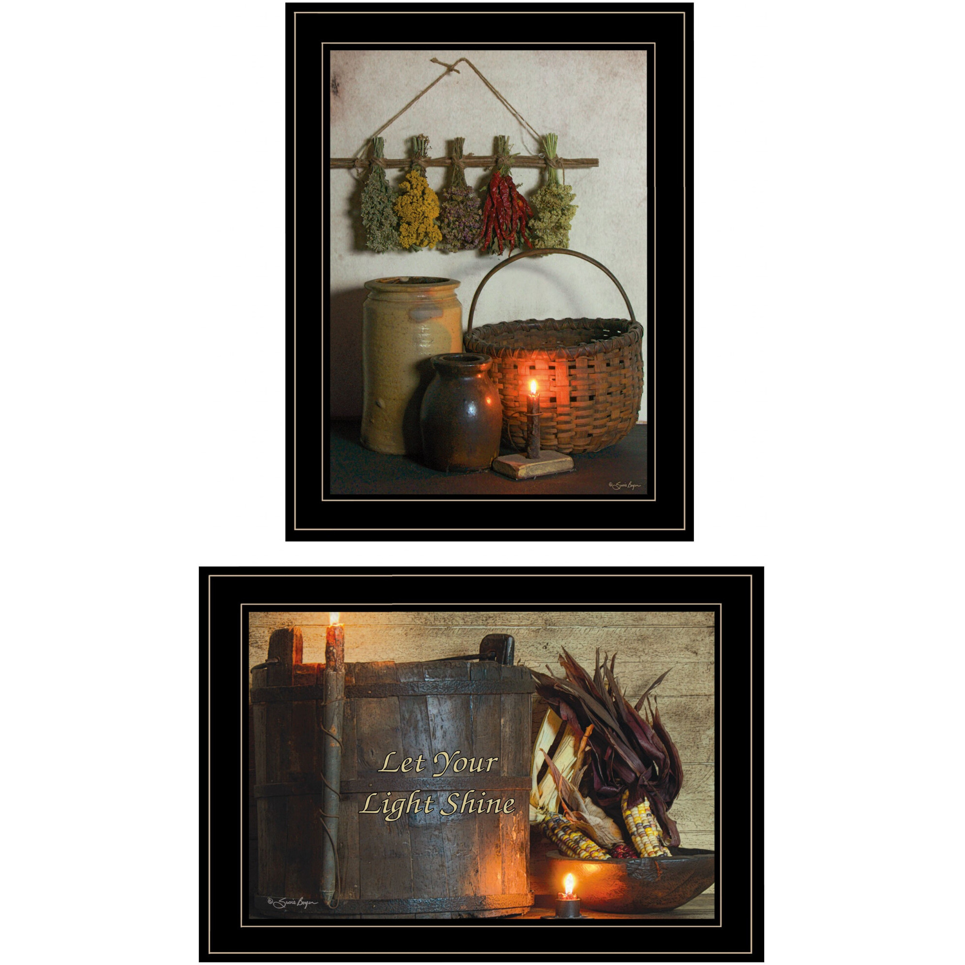 Set Of Two Let Your Light Shine Black Framed Print Wall Art