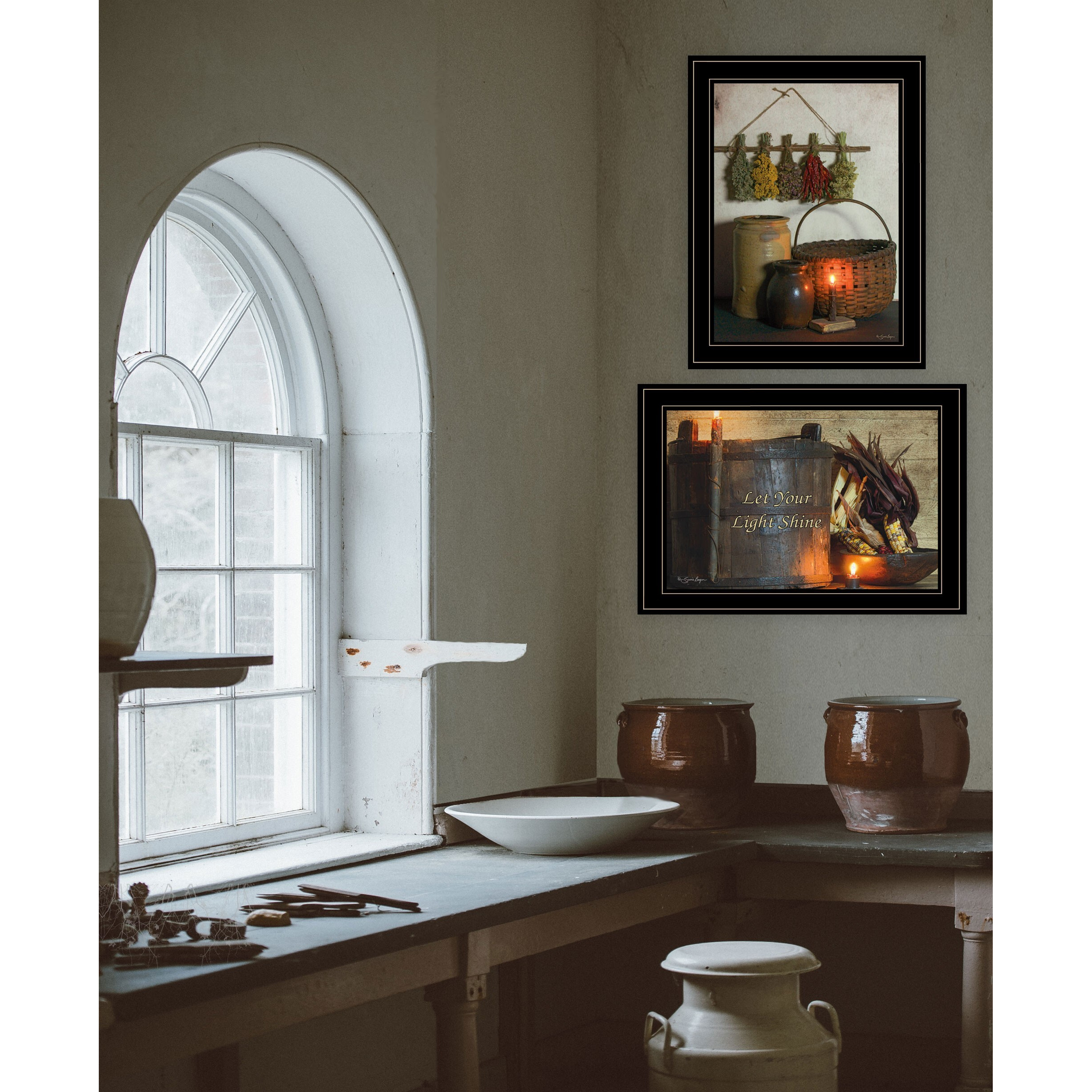 Set Of Two Let Your Light Shine Black Framed Print Wall Art