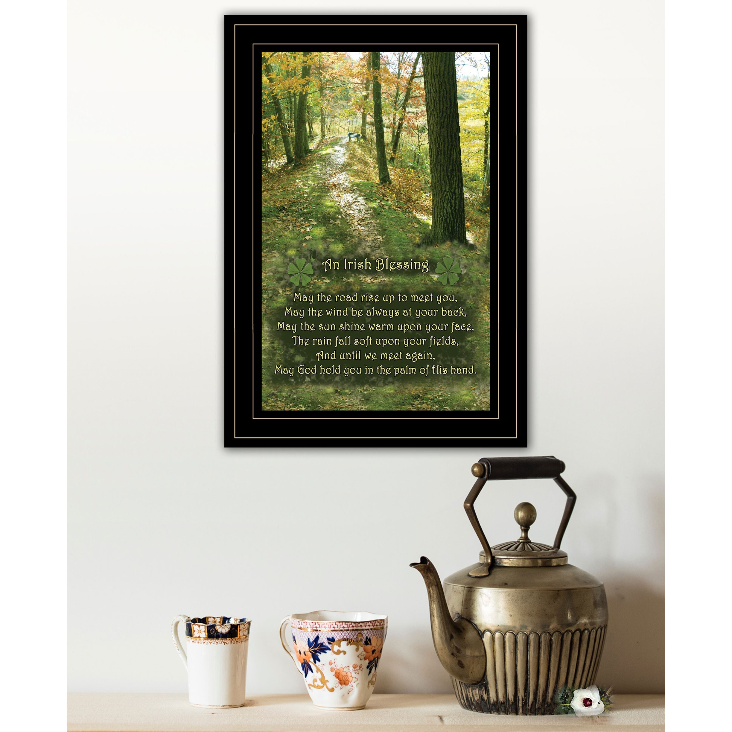 Irish Blessing Green Forest Black Framed Print Wall Art