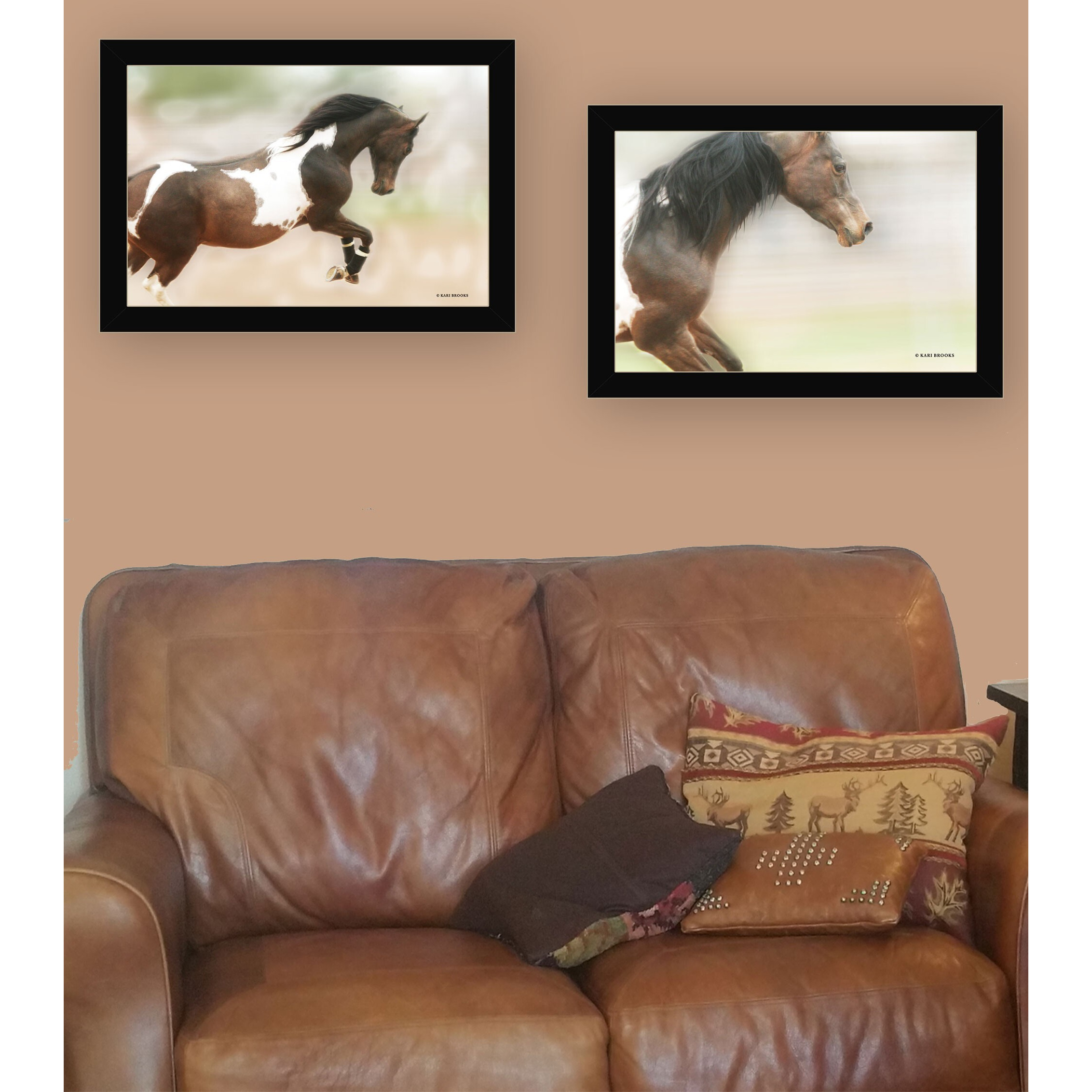 Set Of Two Wild Horses Black Framed Print Wall Art