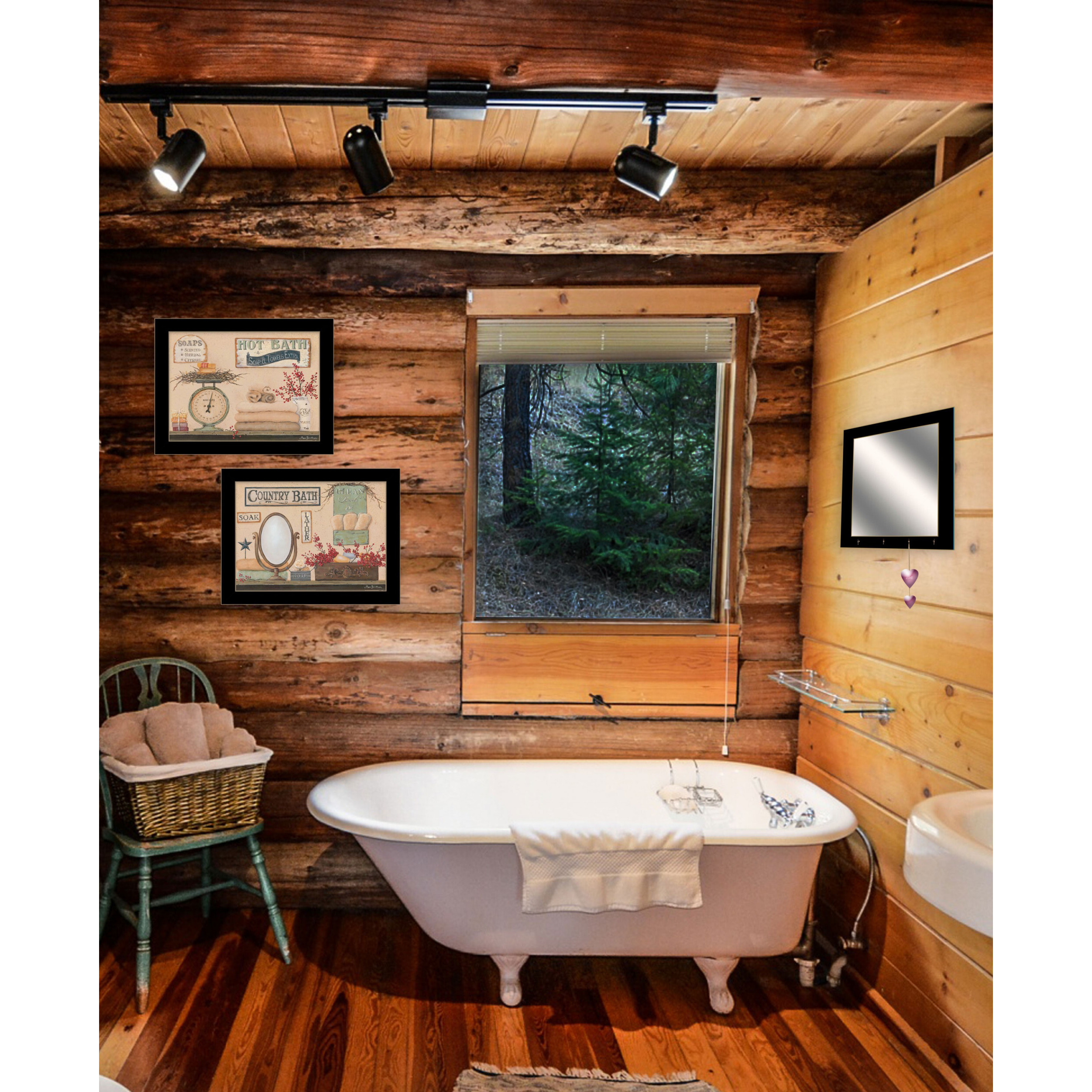 Set Of Three Wash Room Black Frame Bathroom Wall Art With Hooks