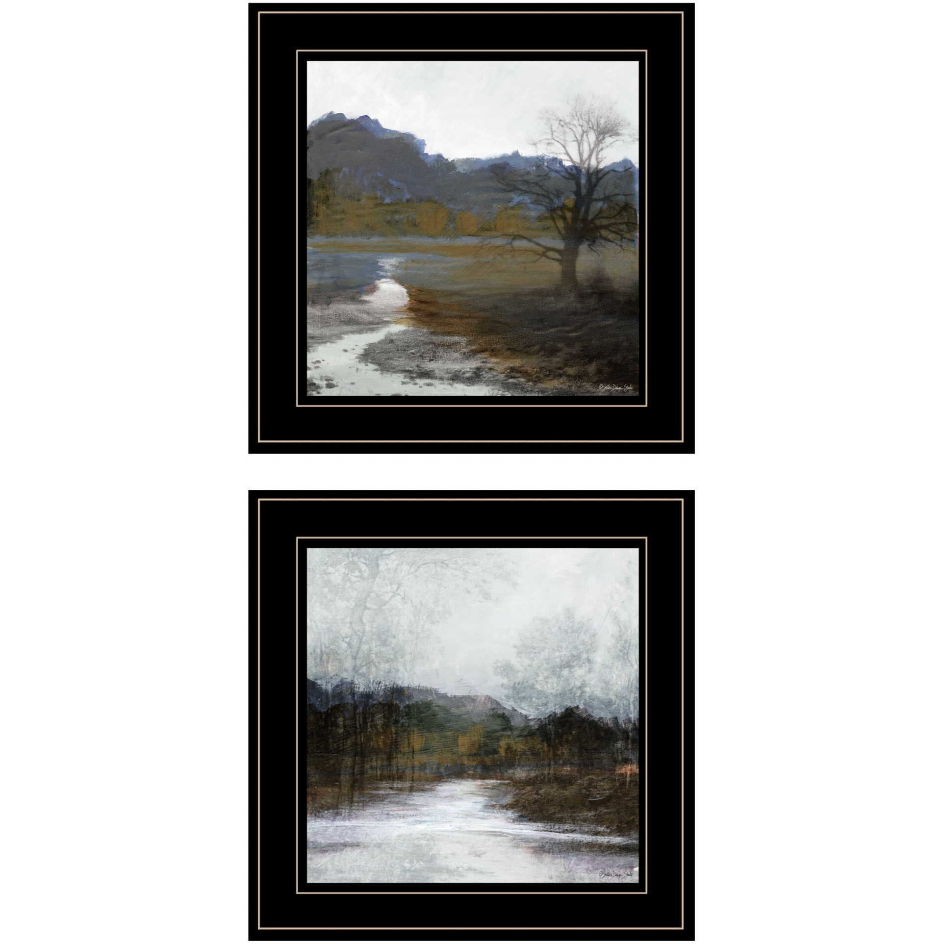 Set Of Two Winter Landscape 2 Black Framed Print Wall Art