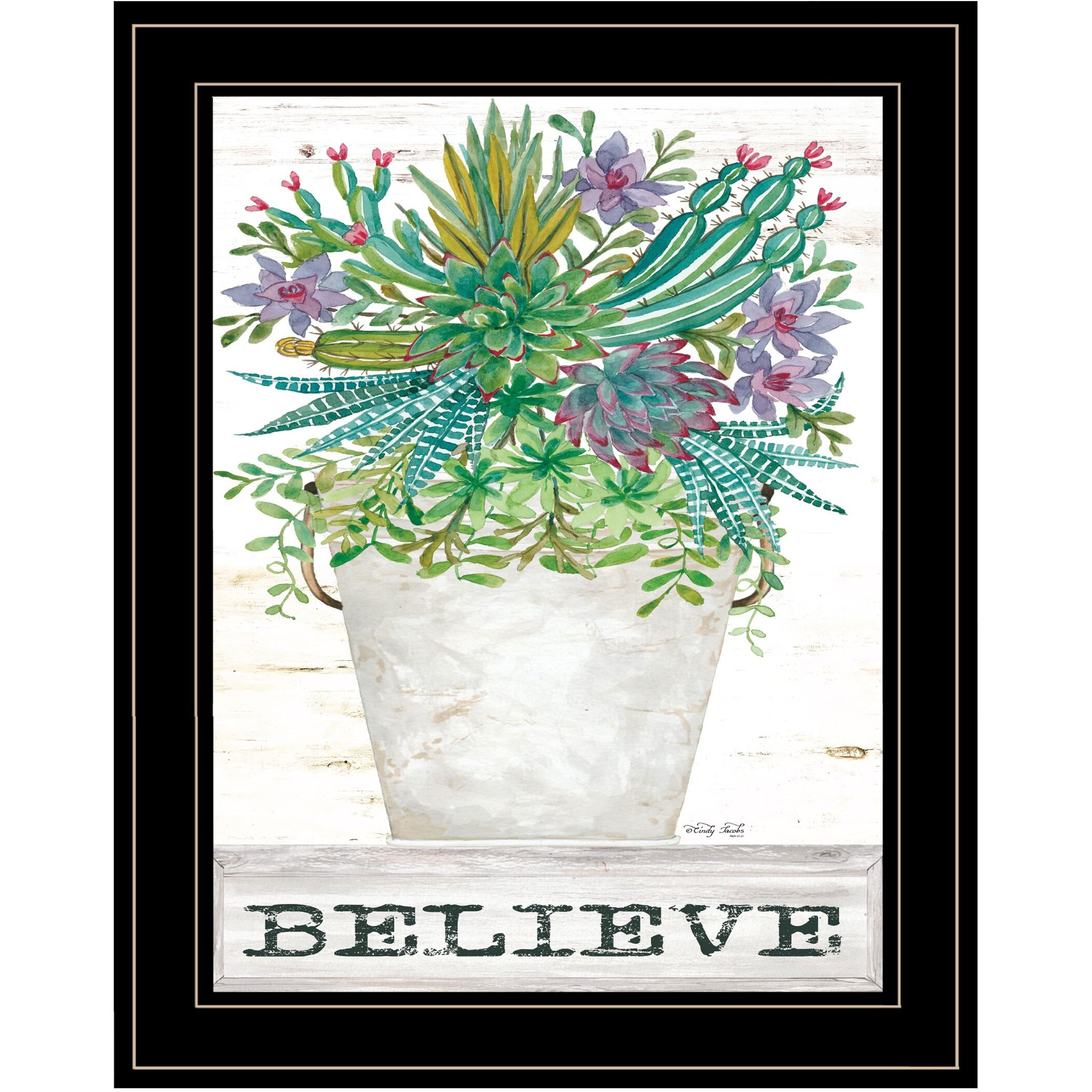 Believe Succulents 3 Black Framed Print Wall Art
