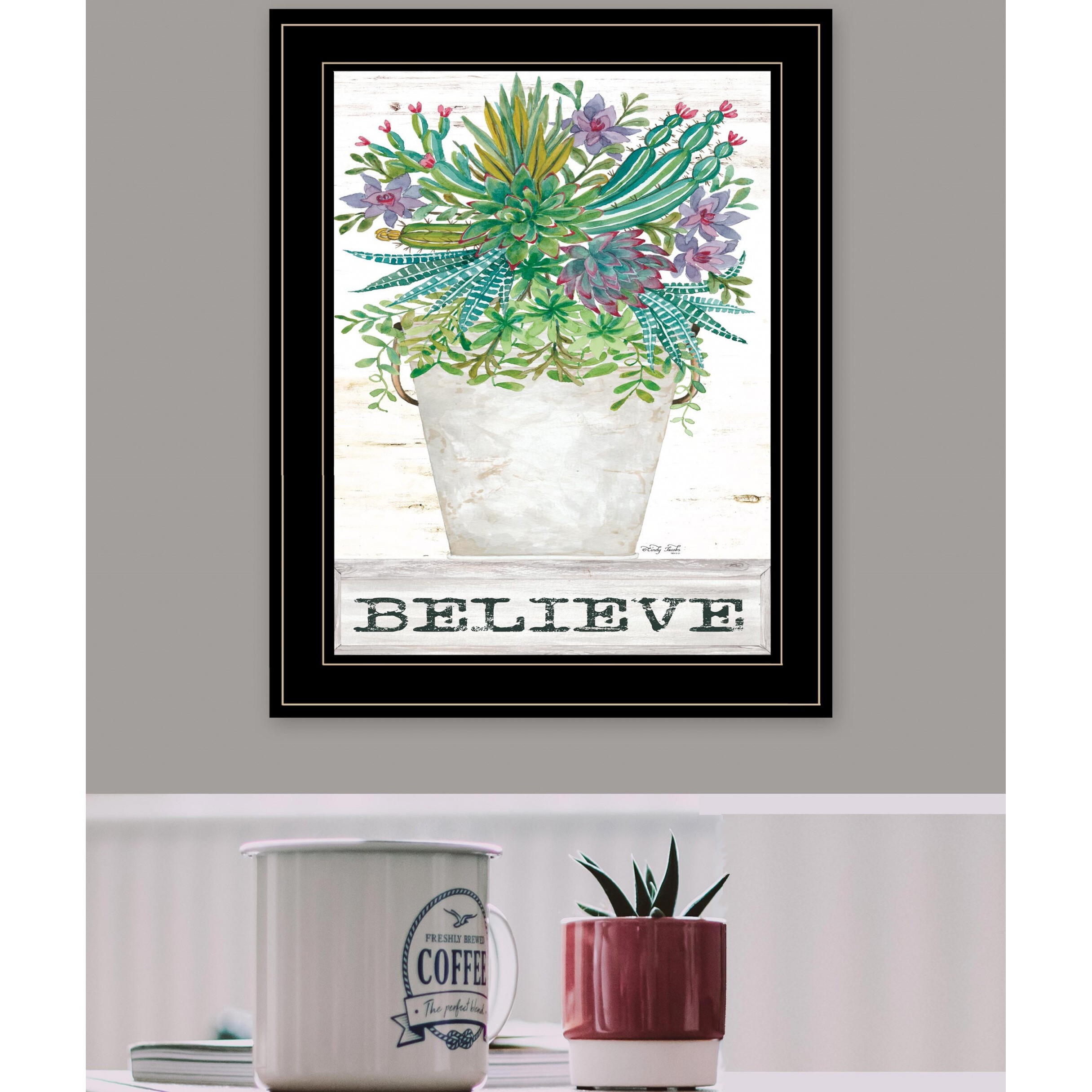 Believe Succulents 3 Black Framed Print Wall Art