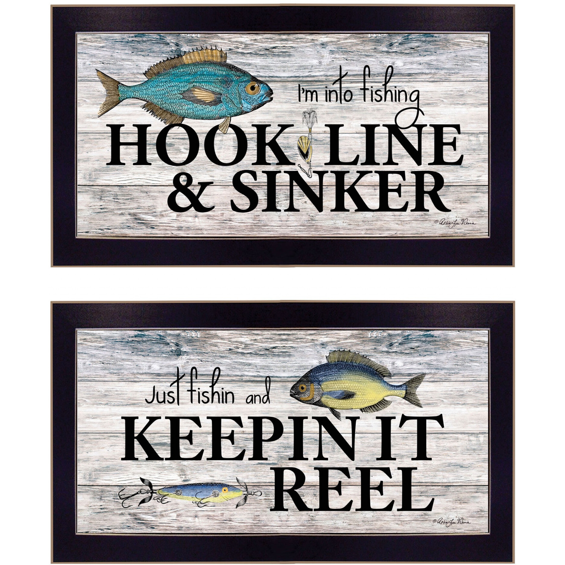 Set Of Two Fishing Combo 1 Black Framed Print Wall Art