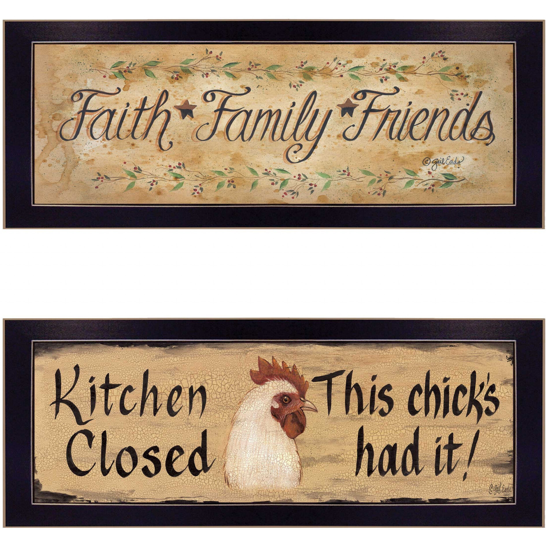 Set Of Two Faith*Family*Friends And This Chick Black Framed Print Wall Art