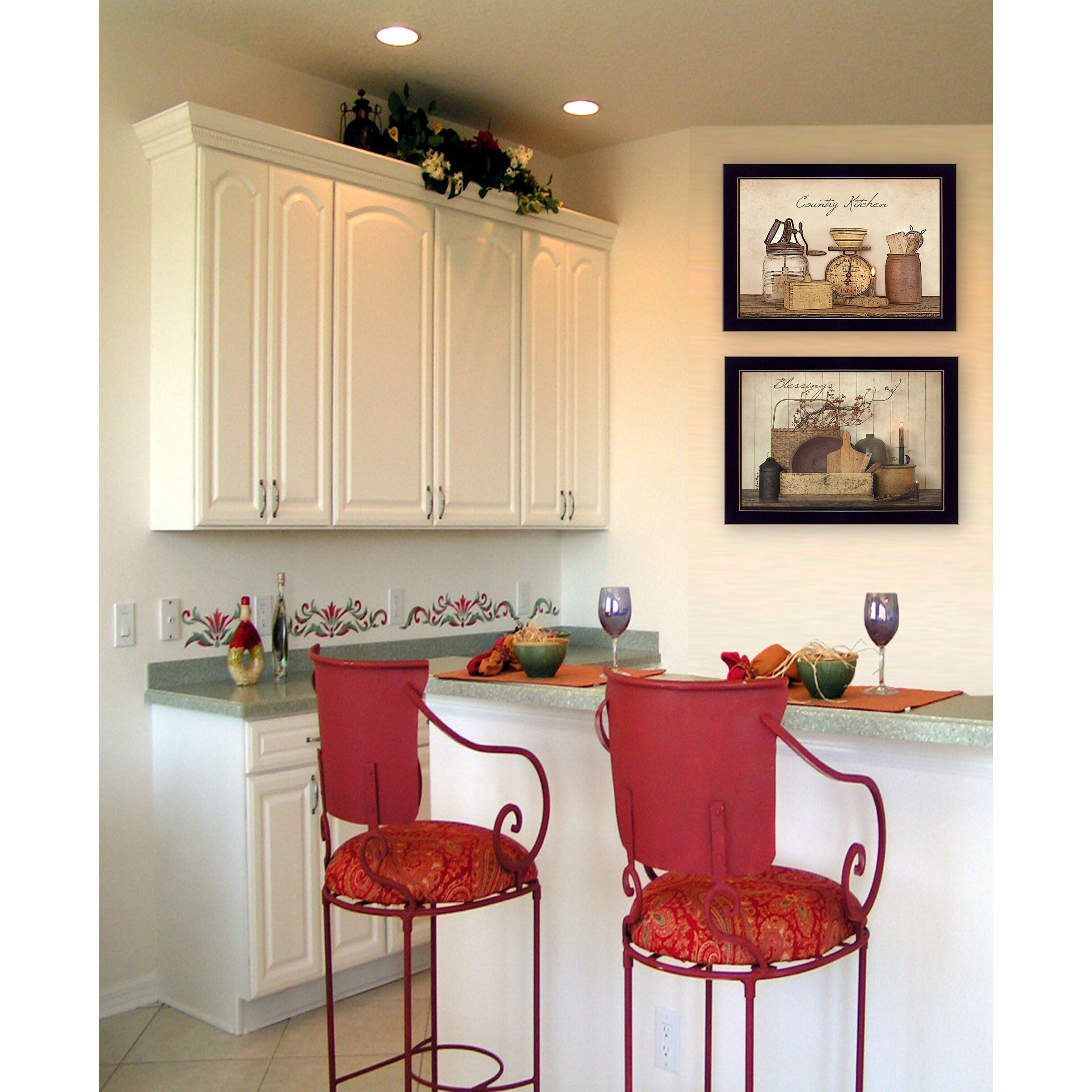 Set Of Two Country Kitchen Blessings Black Framed Print Wall Art