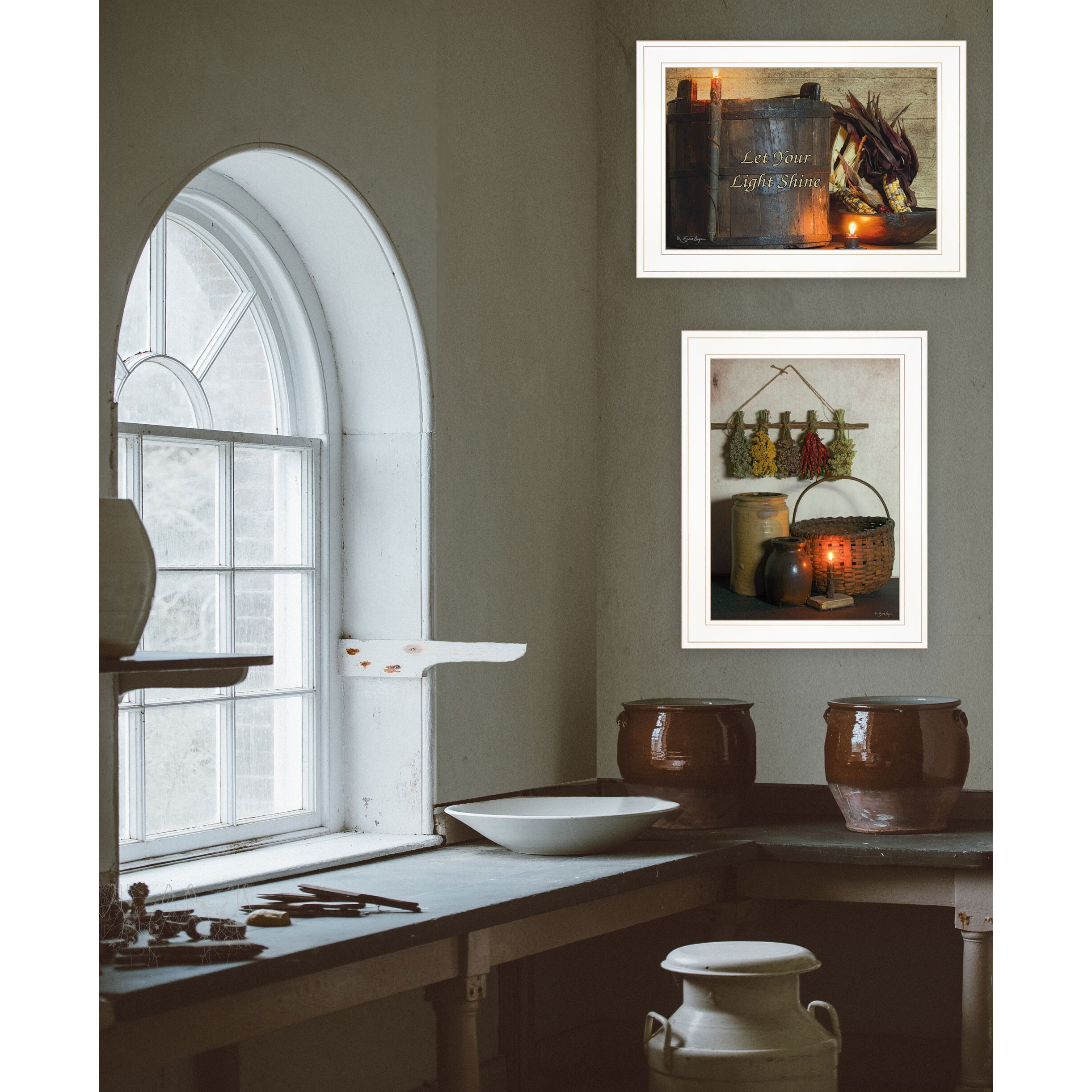 Set Of Two Let Your Light Shine White Framed Print Wall Art