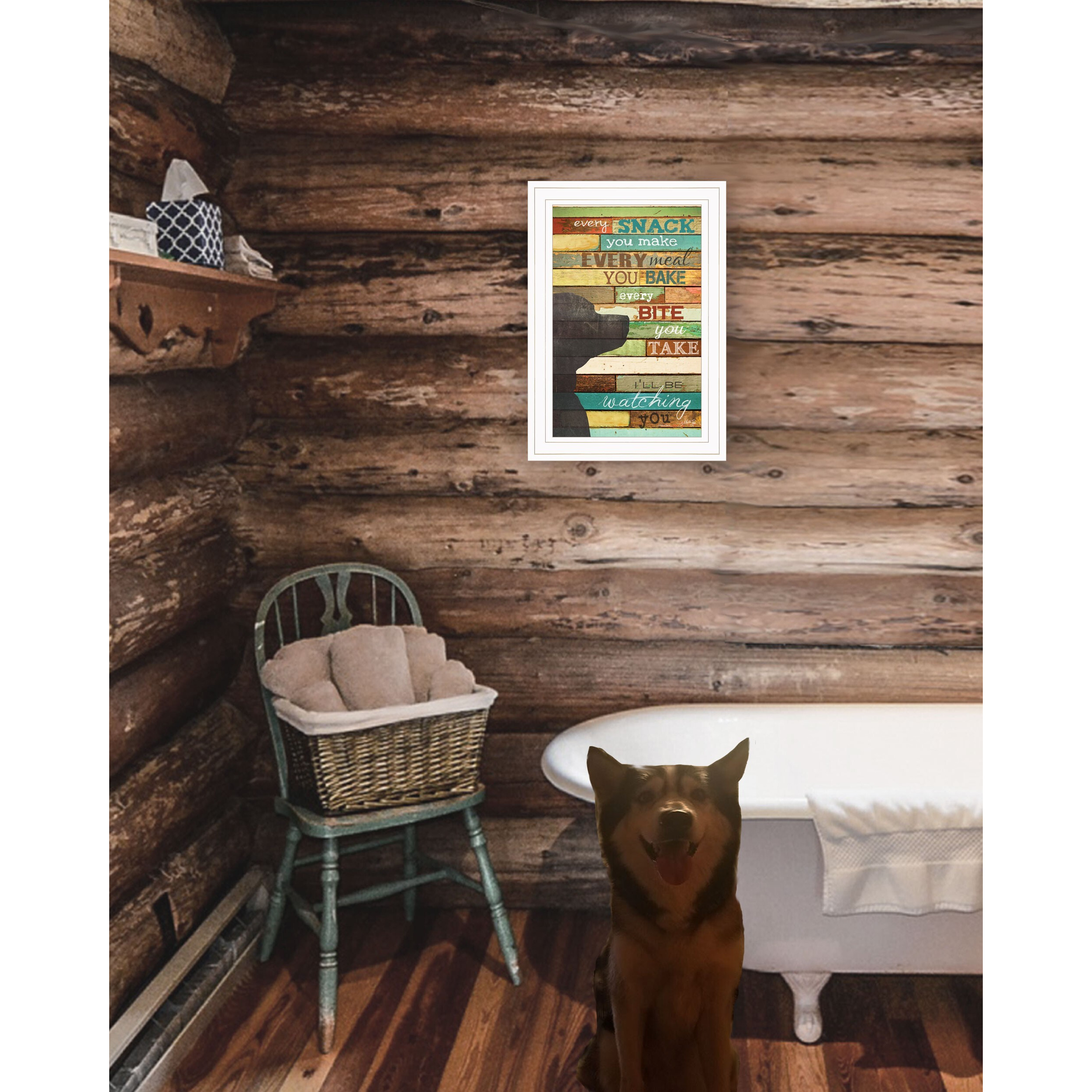 Colorful Dog Watching You Snack Black Framed Print Wall Art