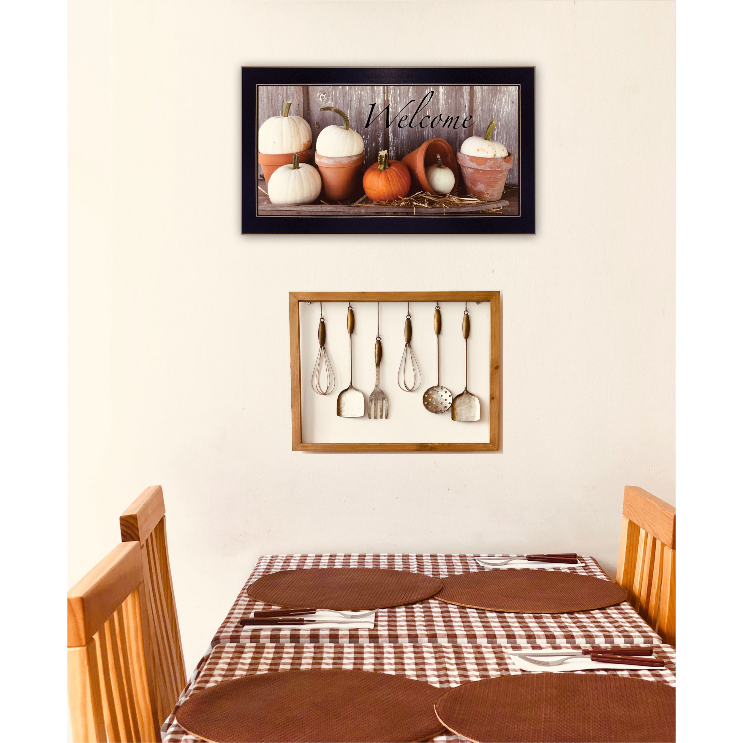 Welcome Pumpkin Shelf 3 Black Framed Print Wall Art