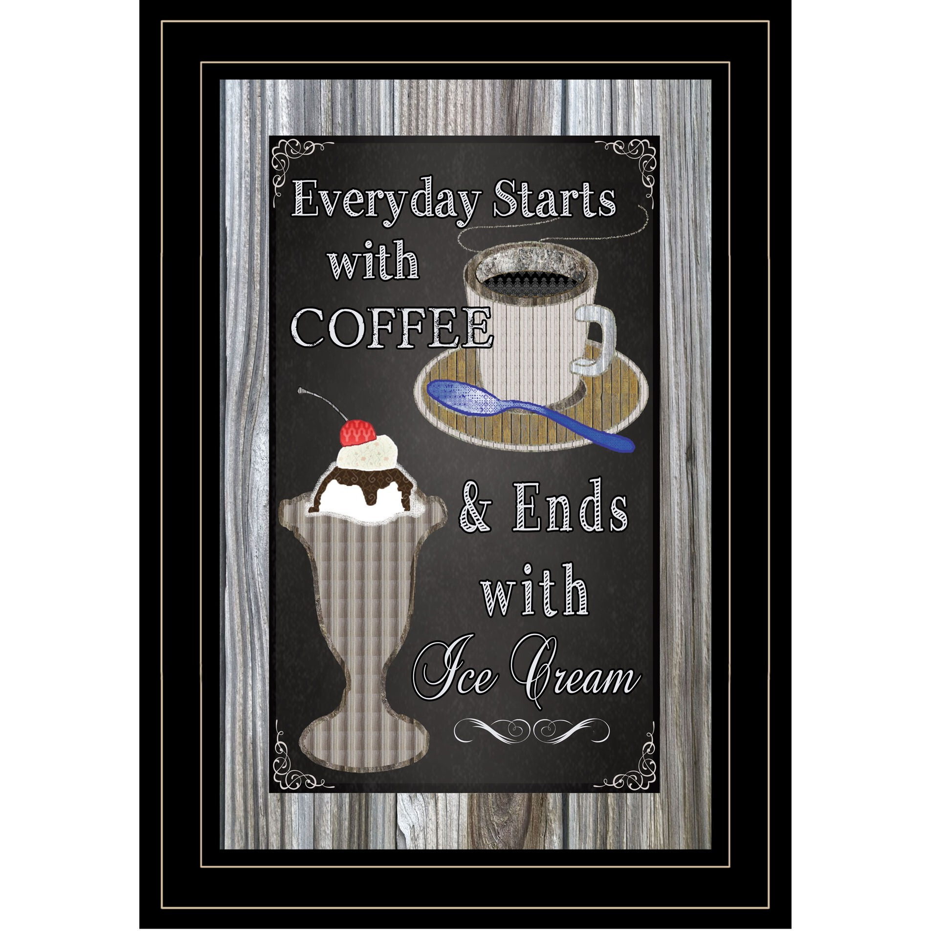 Everyday Starts With Coffee Chalkboard Framed 2 Black Framed Print Wall Art