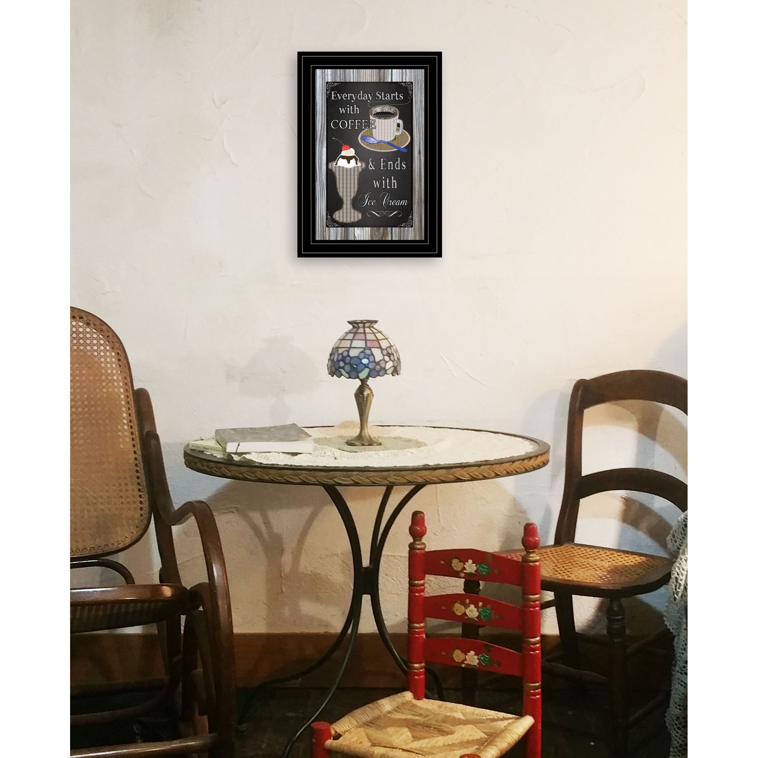 Everyday Starts With Coffee Chalkboard Framed 2 Black Framed Print Wall Art
